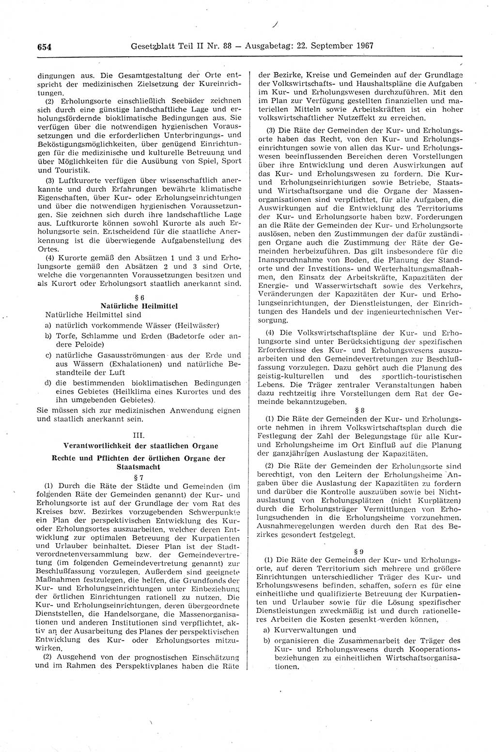 Gesetzblatt (GBl.) der Deutschen Demokratischen Republik (DDR) Teil ⅠⅠ 1967, Seite 654 (GBl. DDR ⅠⅠ 1967, S. 654)
