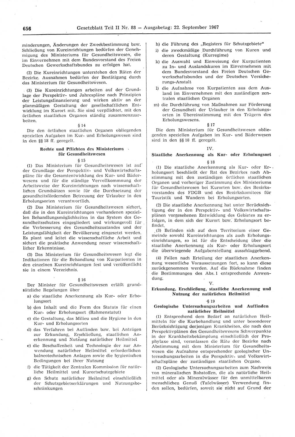 Gesetzblatt (GBl.) der Deutschen Demokratischen Republik (DDR) Teil ⅠⅠ 1967, Seite 656 (GBl. DDR ⅠⅠ 1967, S. 656)
