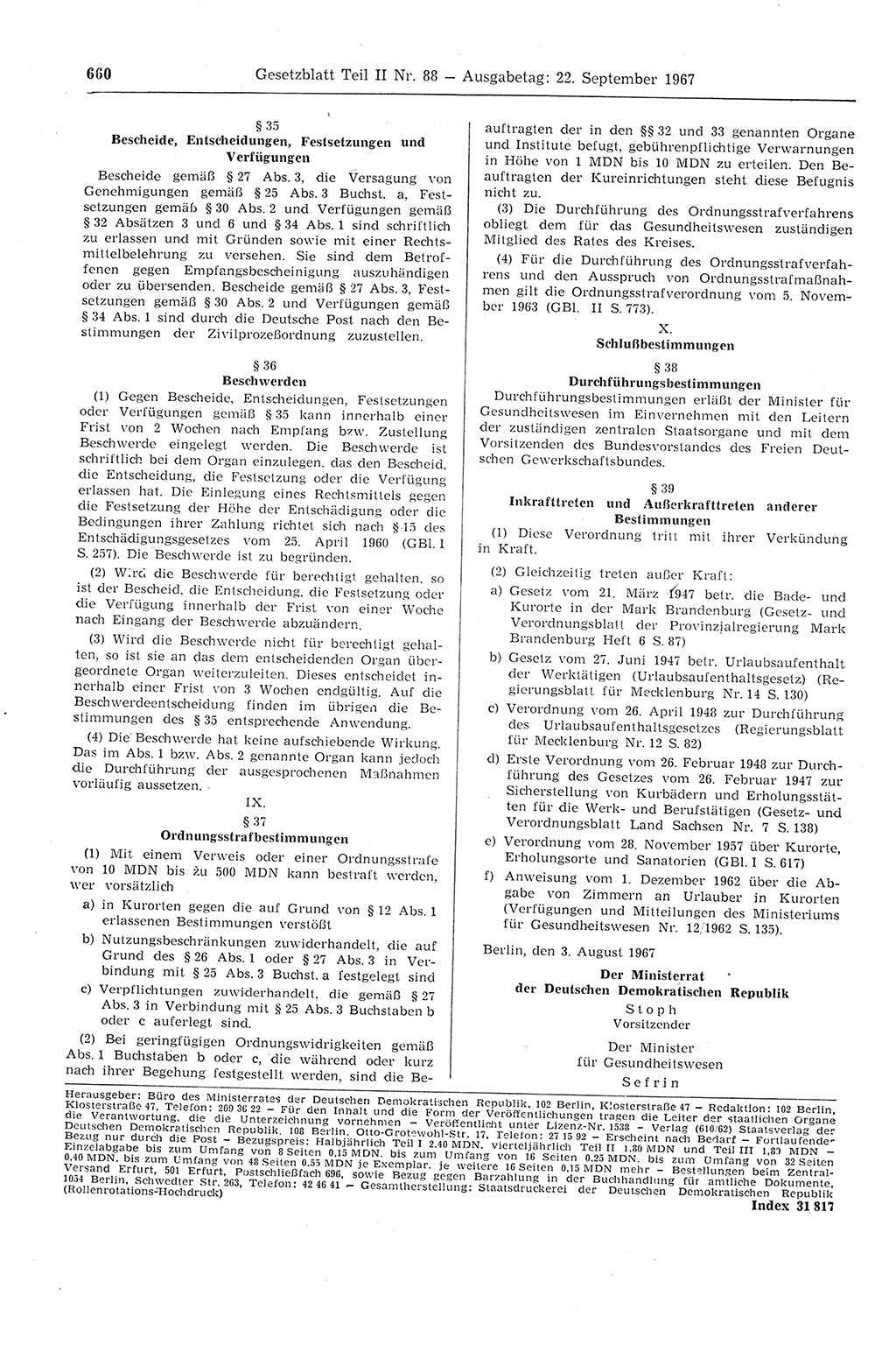 Gesetzblatt (GBl.) der Deutschen Demokratischen Republik (DDR) Teil ⅠⅠ 1967, Seite 660 (GBl. DDR ⅠⅠ 1967, S. 660)