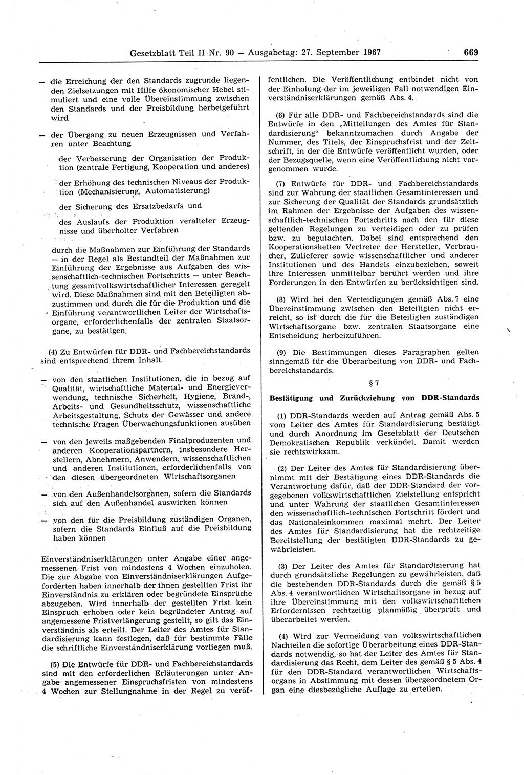 Gesetzblatt (GBl.) der Deutschen Demokratischen Republik (DDR) Teil ⅠⅠ 1967, Seite 669 (GBl. DDR ⅠⅠ 1967, S. 669)