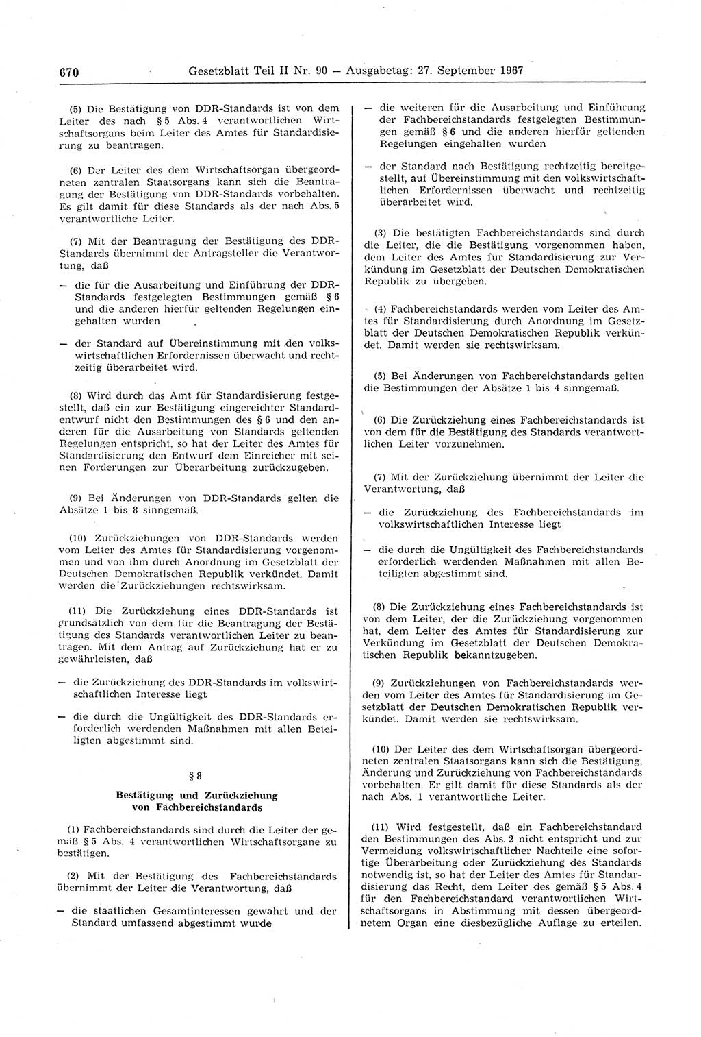 Gesetzblatt (GBl.) der Deutschen Demokratischen Republik (DDR) Teil ⅠⅠ 1967, Seite 670 (GBl. DDR ⅠⅠ 1967, S. 670)