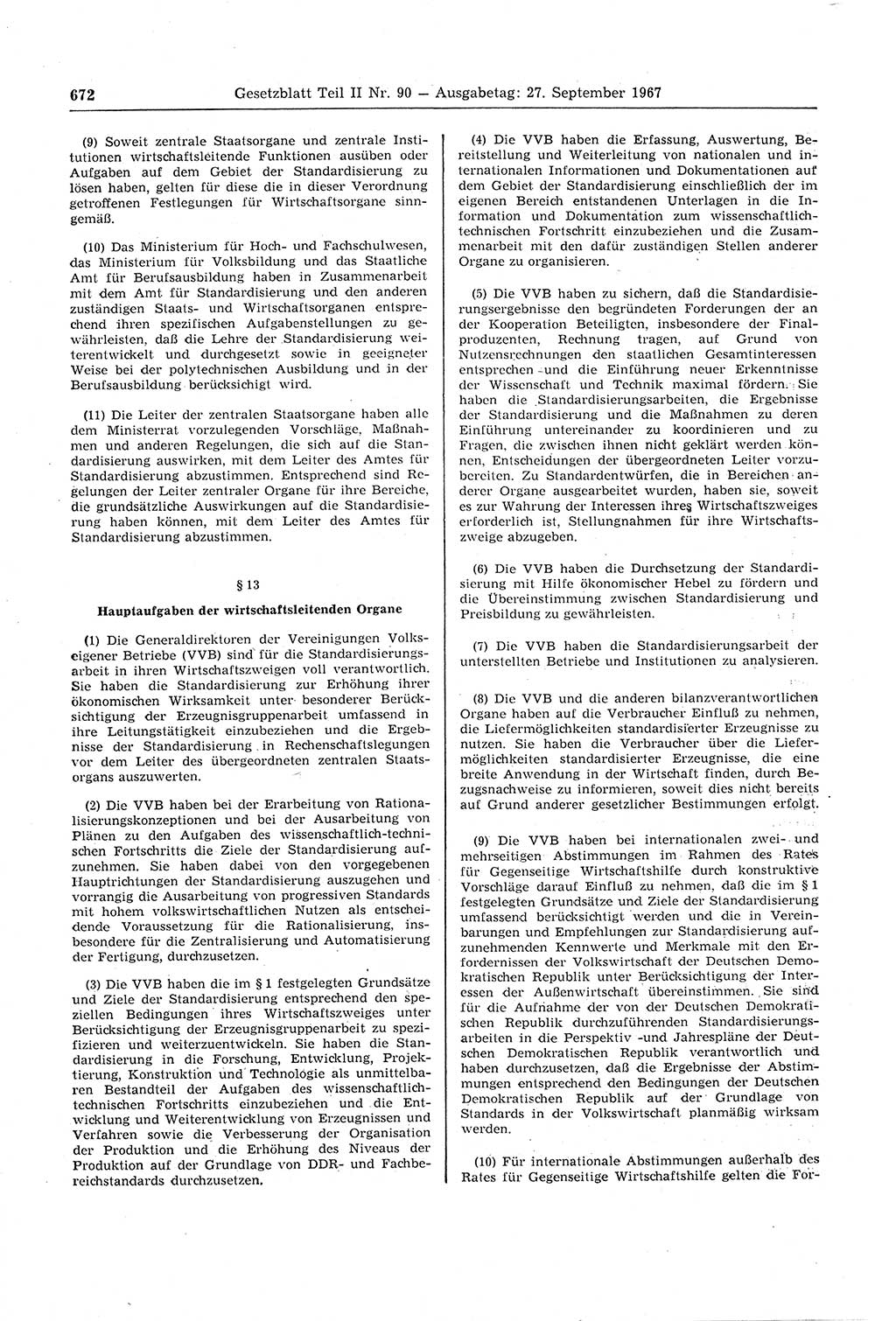 Gesetzblatt (GBl.) der Deutschen Demokratischen Republik (DDR) Teil ⅠⅠ 1967, Seite 672 (GBl. DDR ⅠⅠ 1967, S. 672)