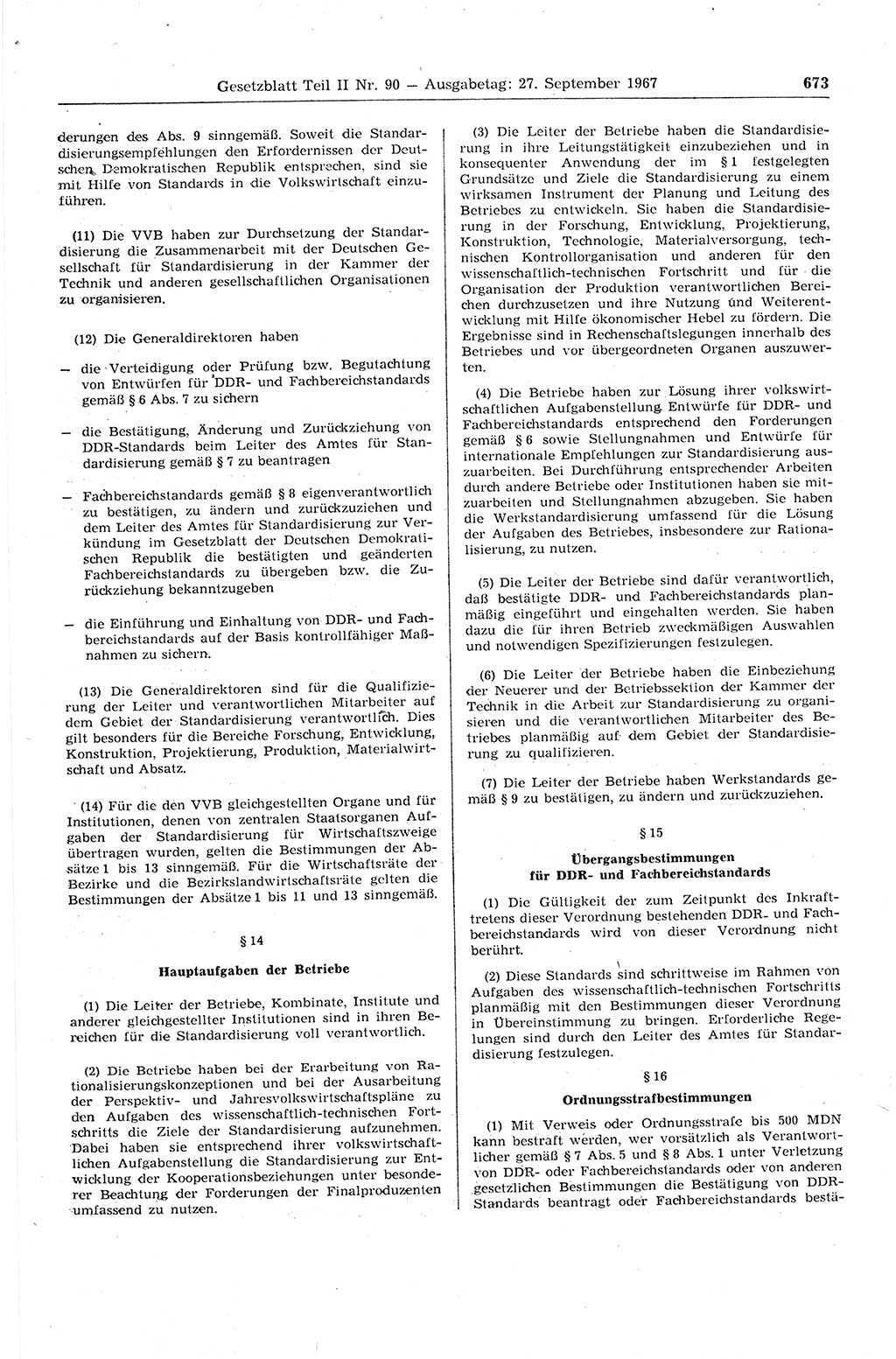Gesetzblatt (GBl.) der Deutschen Demokratischen Republik (DDR) Teil ⅠⅠ 1967, Seite 673 (GBl. DDR ⅠⅠ 1967, S. 673)