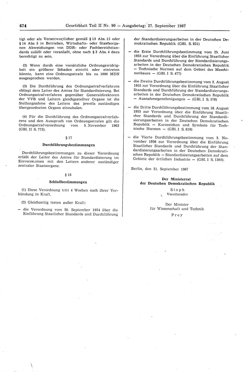 Gesetzblatt (GBl.) der Deutschen Demokratischen Republik (DDR) Teil ⅠⅠ 1967, Seite 674 (GBl. DDR ⅠⅠ 1967, S. 674)