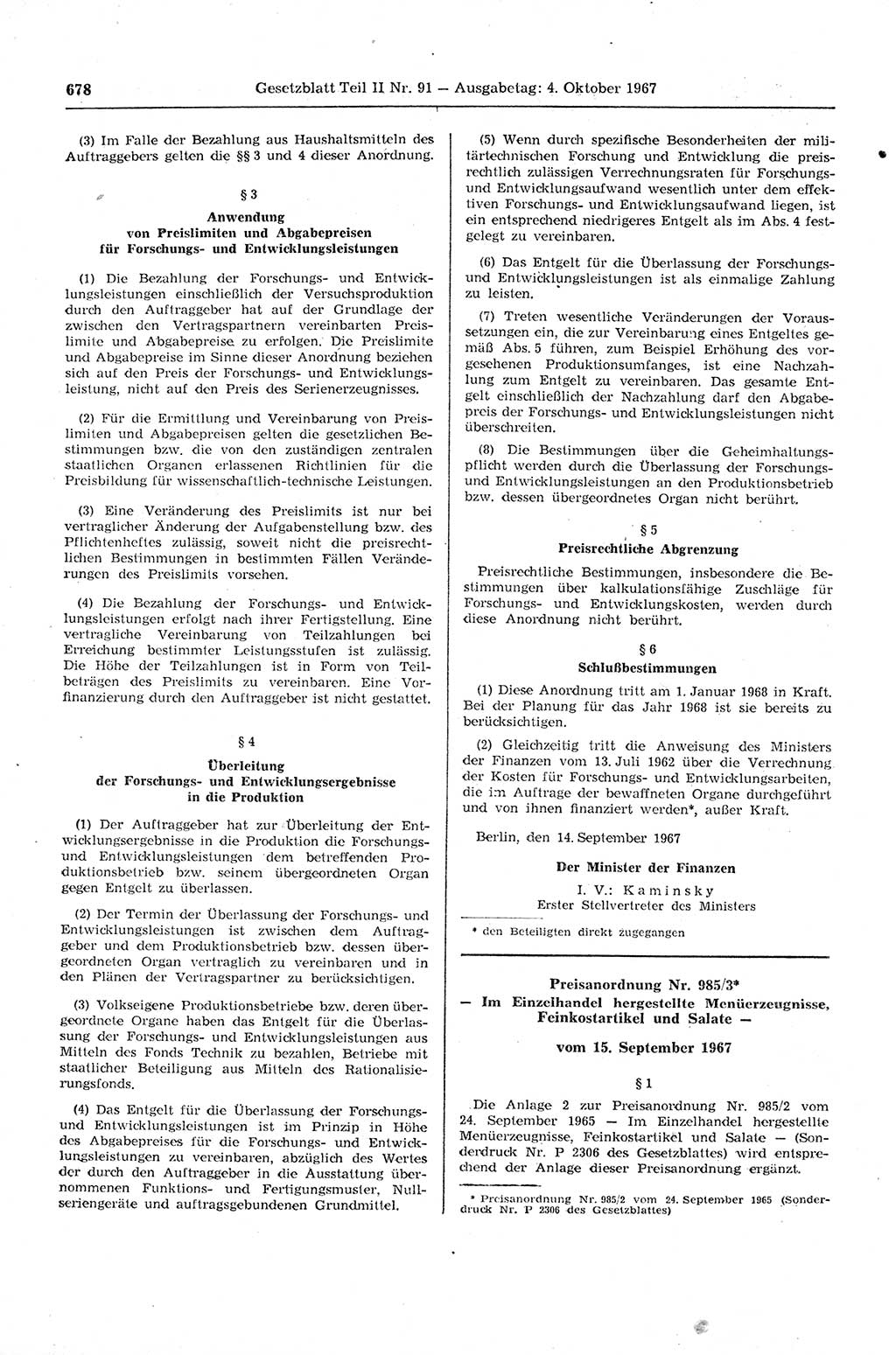 Gesetzblatt (GBl.) der Deutschen Demokratischen Republik (DDR) Teil ⅠⅠ 1967, Seite 678 (GBl. DDR ⅠⅠ 1967, S. 678)