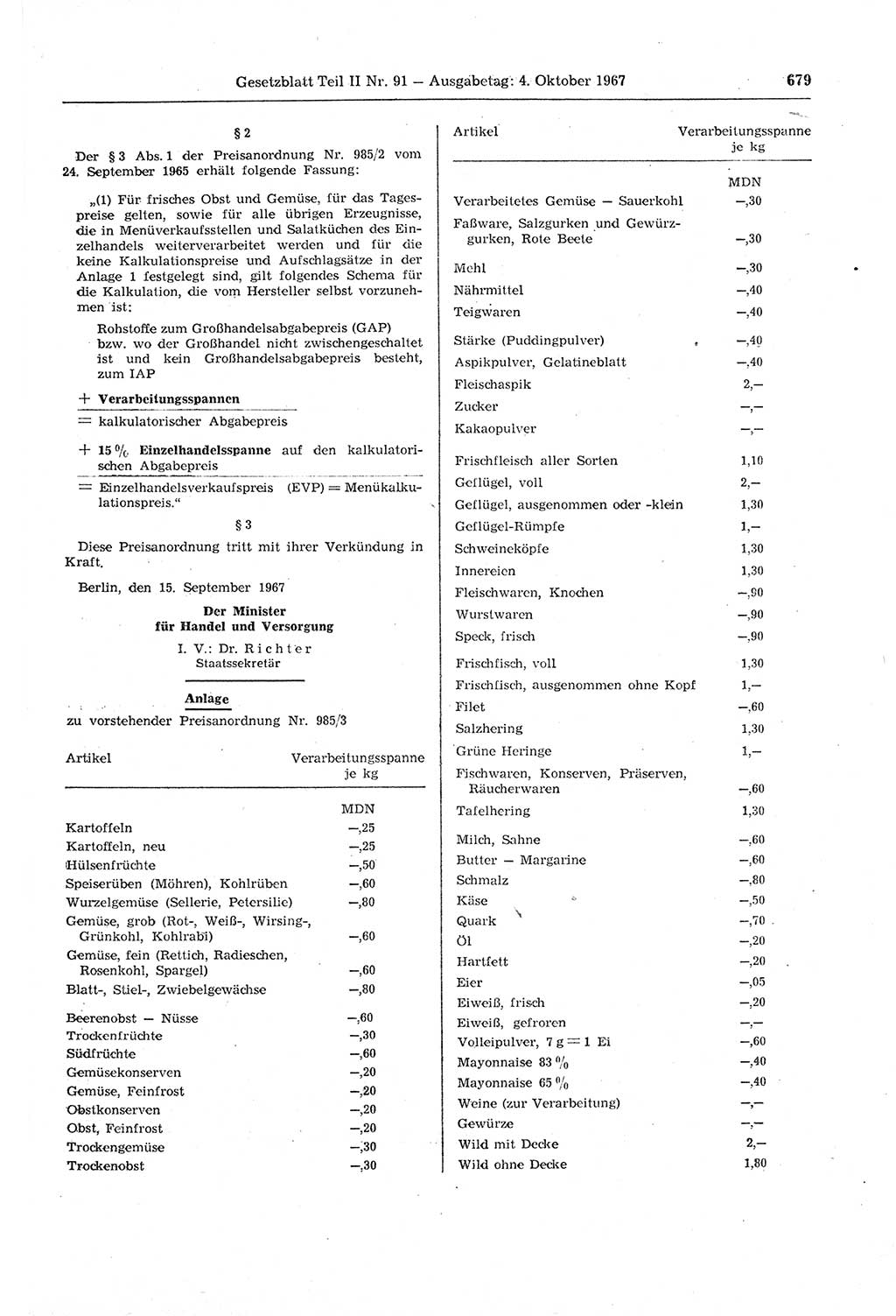Gesetzblatt (GBl.) der Deutschen Demokratischen Republik (DDR) Teil ⅠⅠ 1967, Seite 679 (GBl. DDR ⅠⅠ 1967, S. 679)