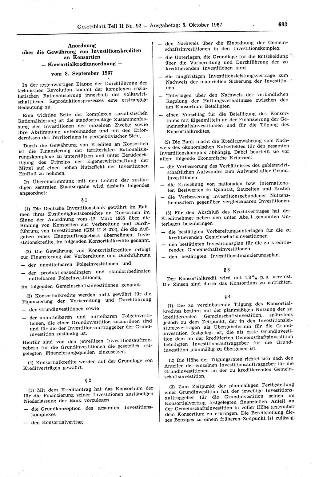 Gesetzblatt (GBl.) der Deutschen Demokratischen Republik (DDR) Teil ⅠⅠ 1967, Seite 683 (GBl. DDR ⅠⅠ 1967, S. 683)