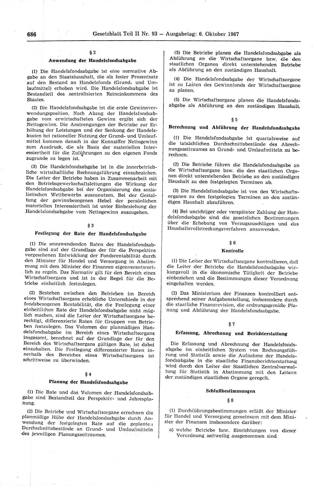 Gesetzblatt (GBl.) der Deutschen Demokratischen Republik (DDR) Teil ⅠⅠ 1967, Seite 686 (GBl. DDR ⅠⅠ 1967, S. 686)