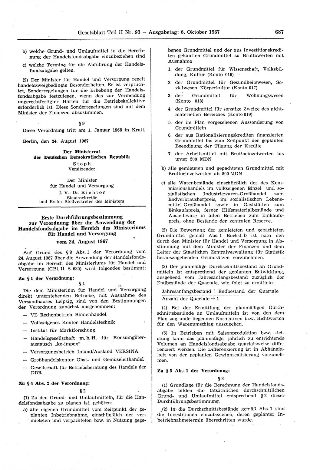 Gesetzblatt (GBl.) der Deutschen Demokratischen Republik (DDR) Teil ⅠⅠ 1967, Seite 687 (GBl. DDR ⅠⅠ 1967, S. 687)