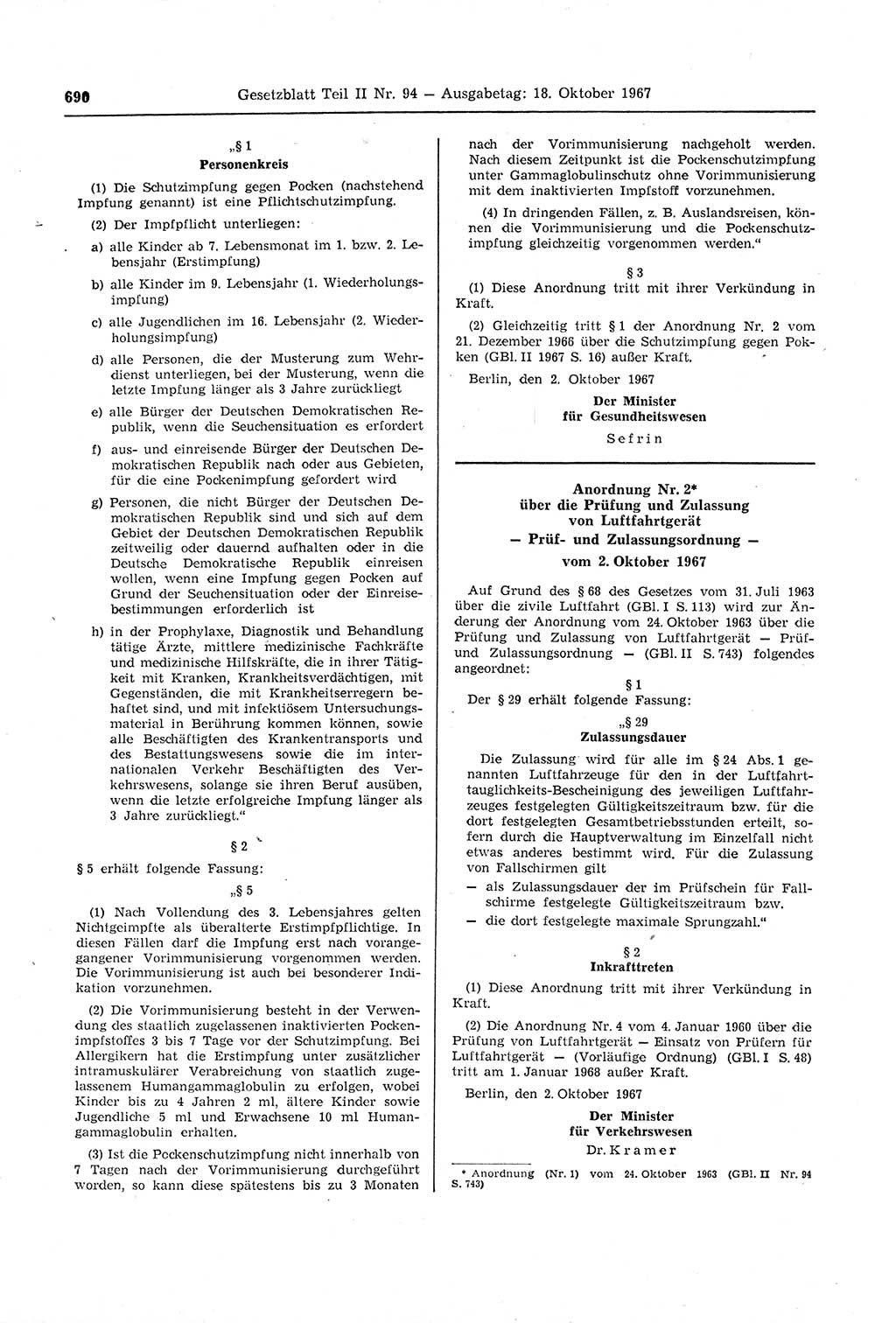 Gesetzblatt (GBl.) der Deutschen Demokratischen Republik (DDR) Teil ⅠⅠ 1967, Seite 690 (GBl. DDR ⅠⅠ 1967, S. 690)