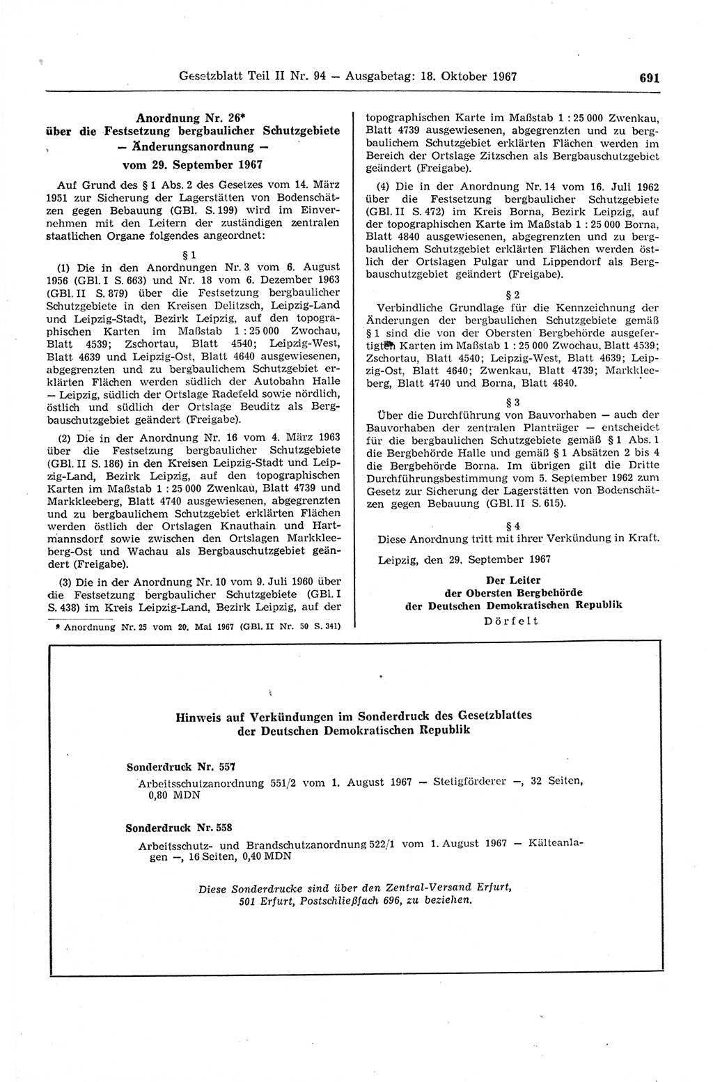Gesetzblatt (GBl.) der Deutschen Demokratischen Republik (DDR) Teil ⅠⅠ 1967, Seite 691 (GBl. DDR ⅠⅠ 1967, S. 691)