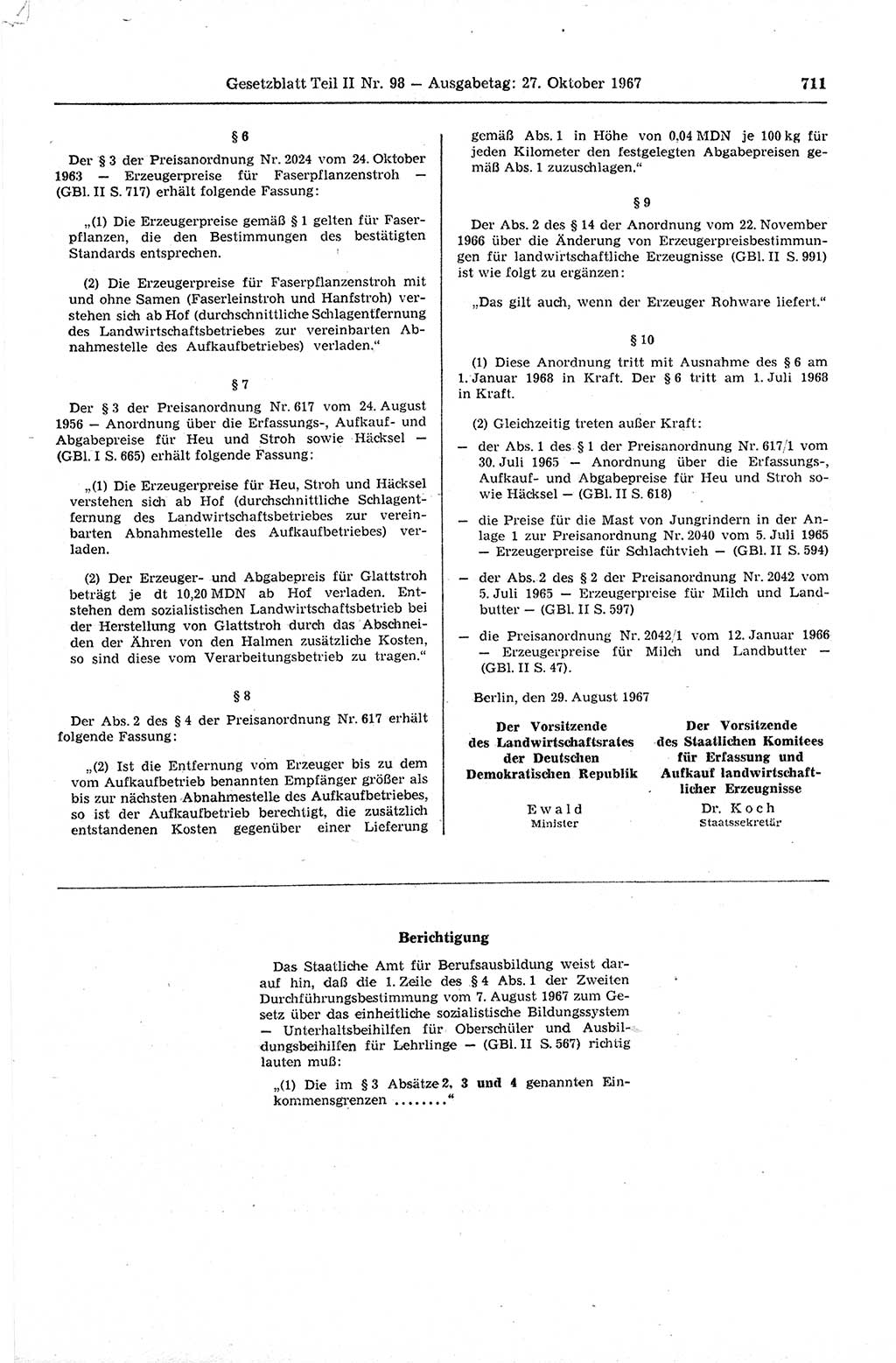 Gesetzblatt (GBl.) der Deutschen Demokratischen Republik (DDR) Teil ⅠⅠ 1967, Seite 711 (GBl. DDR ⅠⅠ 1967, S. 711)