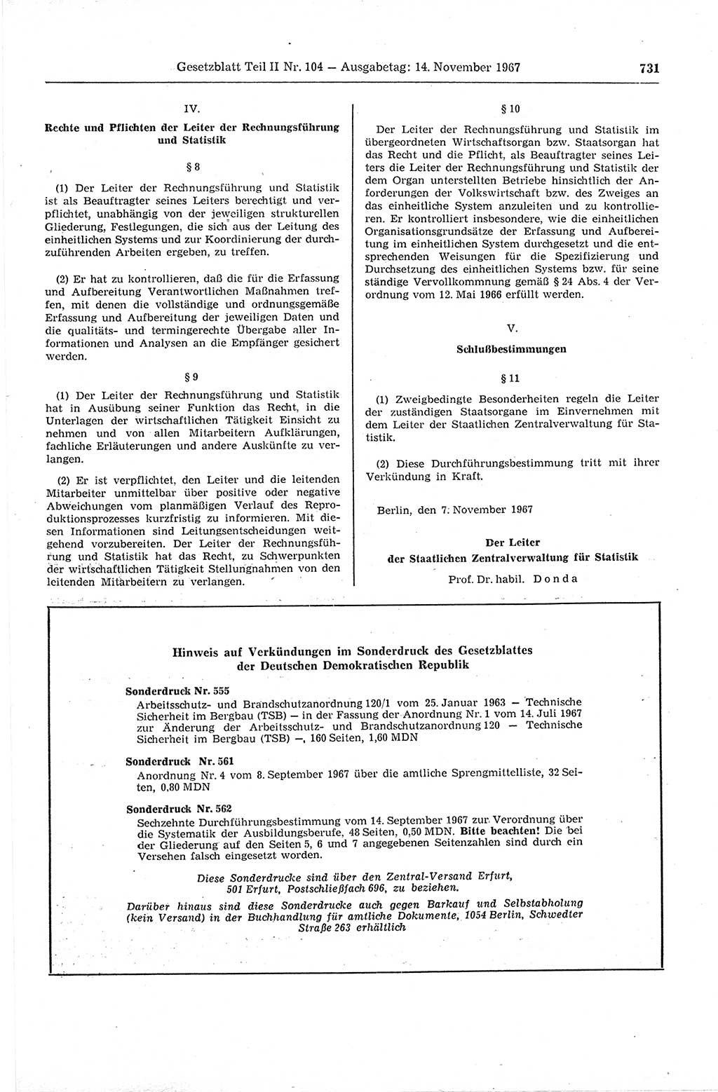 Gesetzblatt (GBl.) der Deutschen Demokratischen Republik (DDR) Teil ⅠⅠ 1967, Seite 731 (GBl. DDR ⅠⅠ 1967, S. 731)