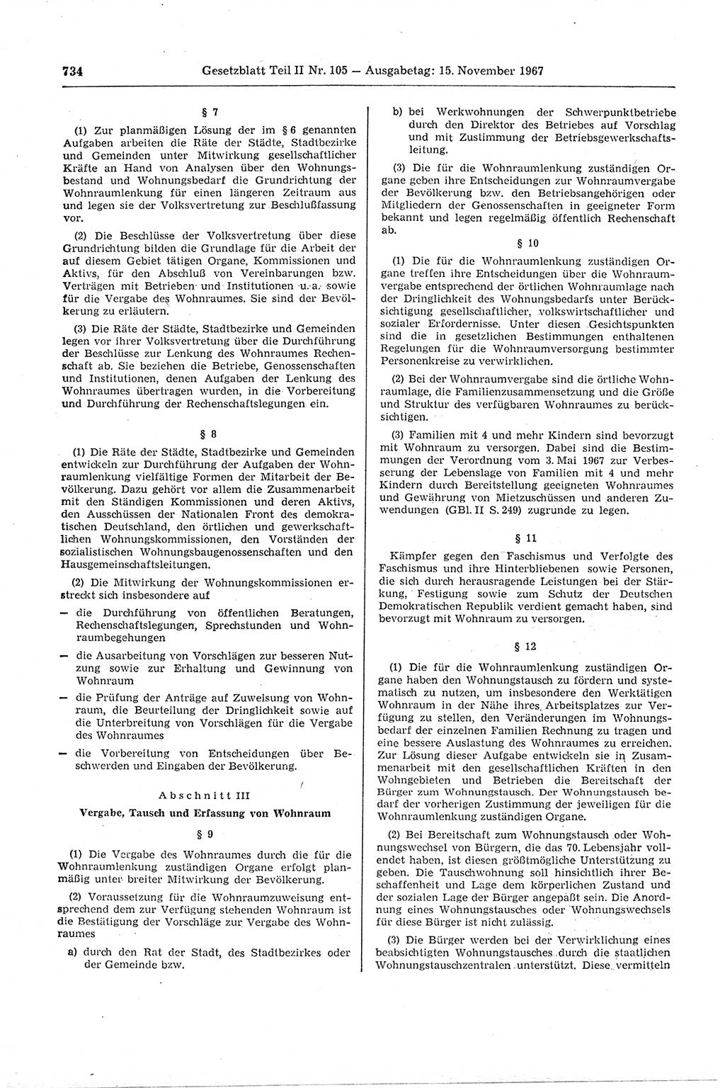 Gesetzblatt (GBl.) der Deutschen Demokratischen Republik (DDR) Teil ⅠⅠ 1967, Seite 734 (GBl. DDR ⅠⅠ 1967, S. 734)