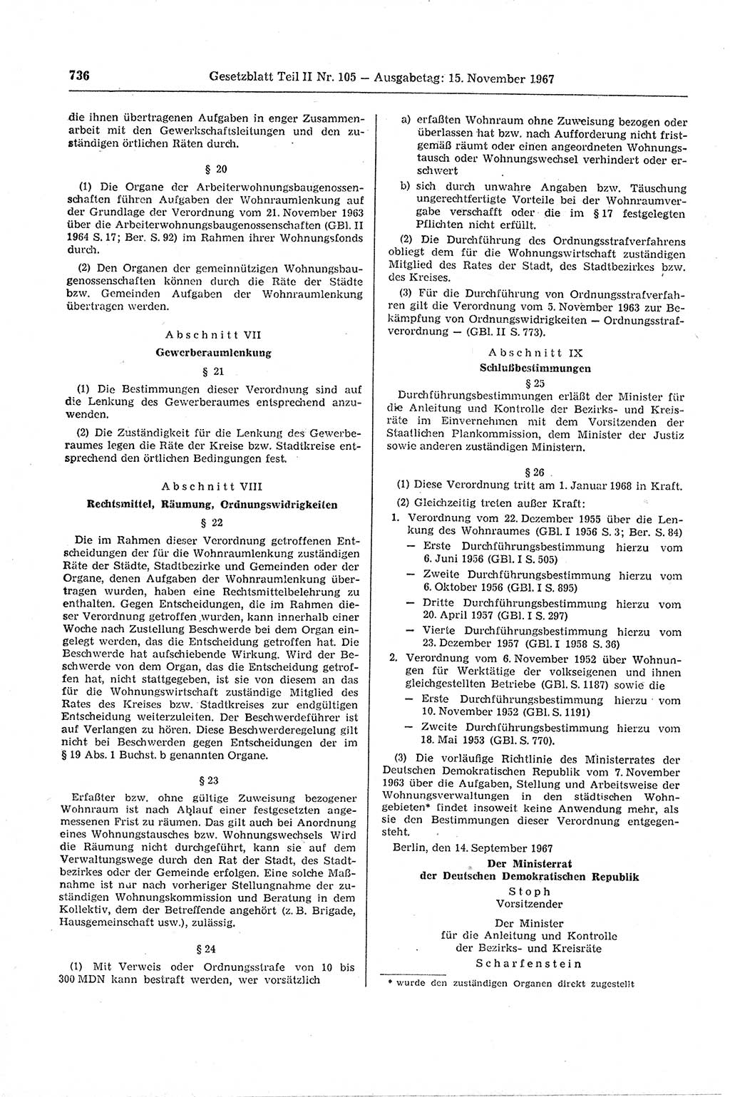Gesetzblatt (GBl.) der Deutschen Demokratischen Republik (DDR) Teil ⅠⅠ 1967, Seite 736 (GBl. DDR ⅠⅠ 1967, S. 736)