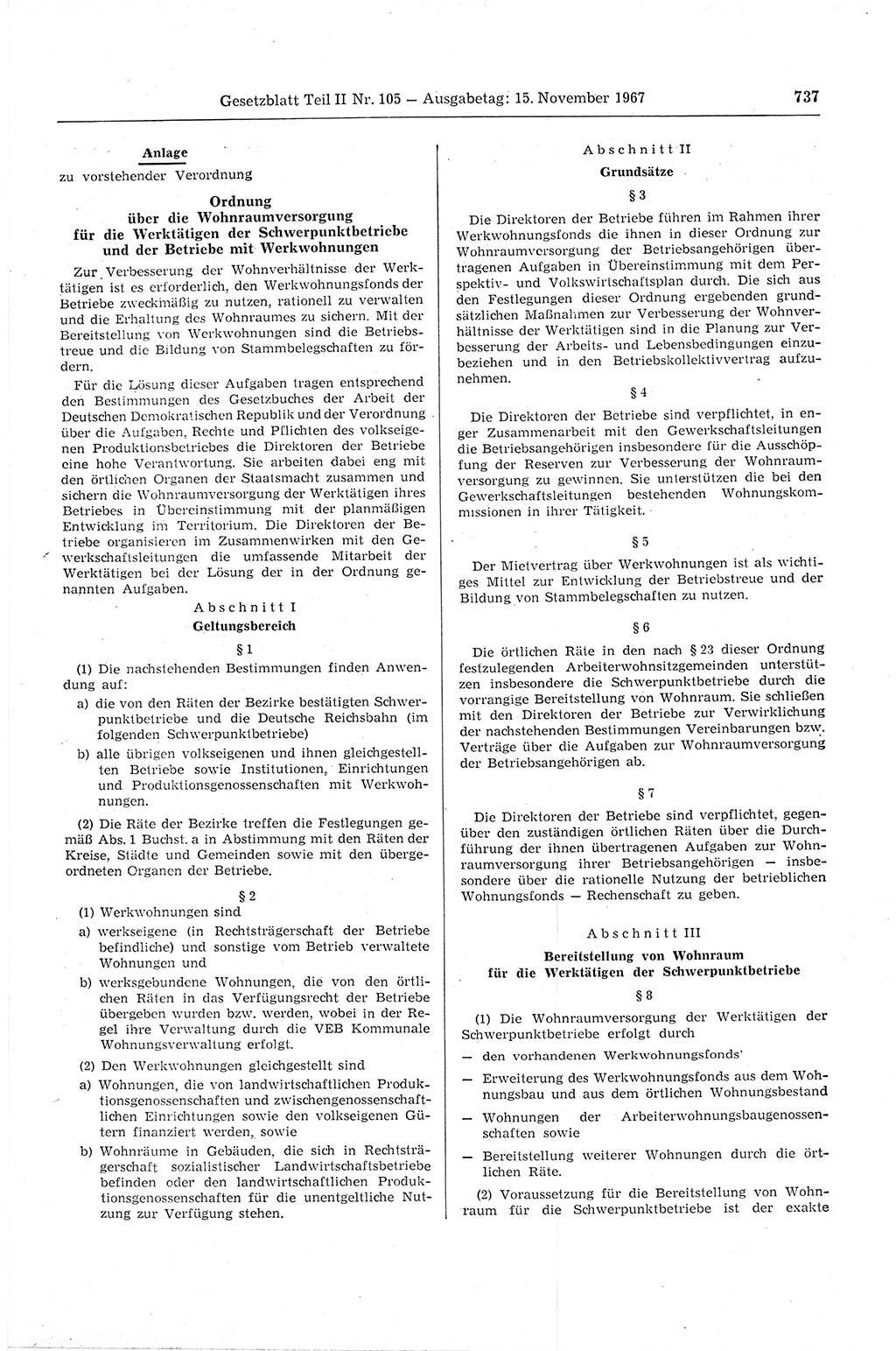 Gesetzblatt (GBl.) der Deutschen Demokratischen Republik (DDR) Teil ⅠⅠ 1967, Seite 737 (GBl. DDR ⅠⅠ 1967, S. 737)