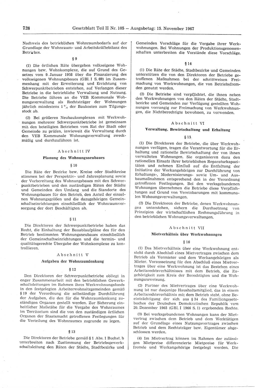 Gesetzblatt (GBl.) der Deutschen Demokratischen Republik (DDR) Teil ⅠⅠ 1967, Seite 738 (GBl. DDR ⅠⅠ 1967, S. 738)