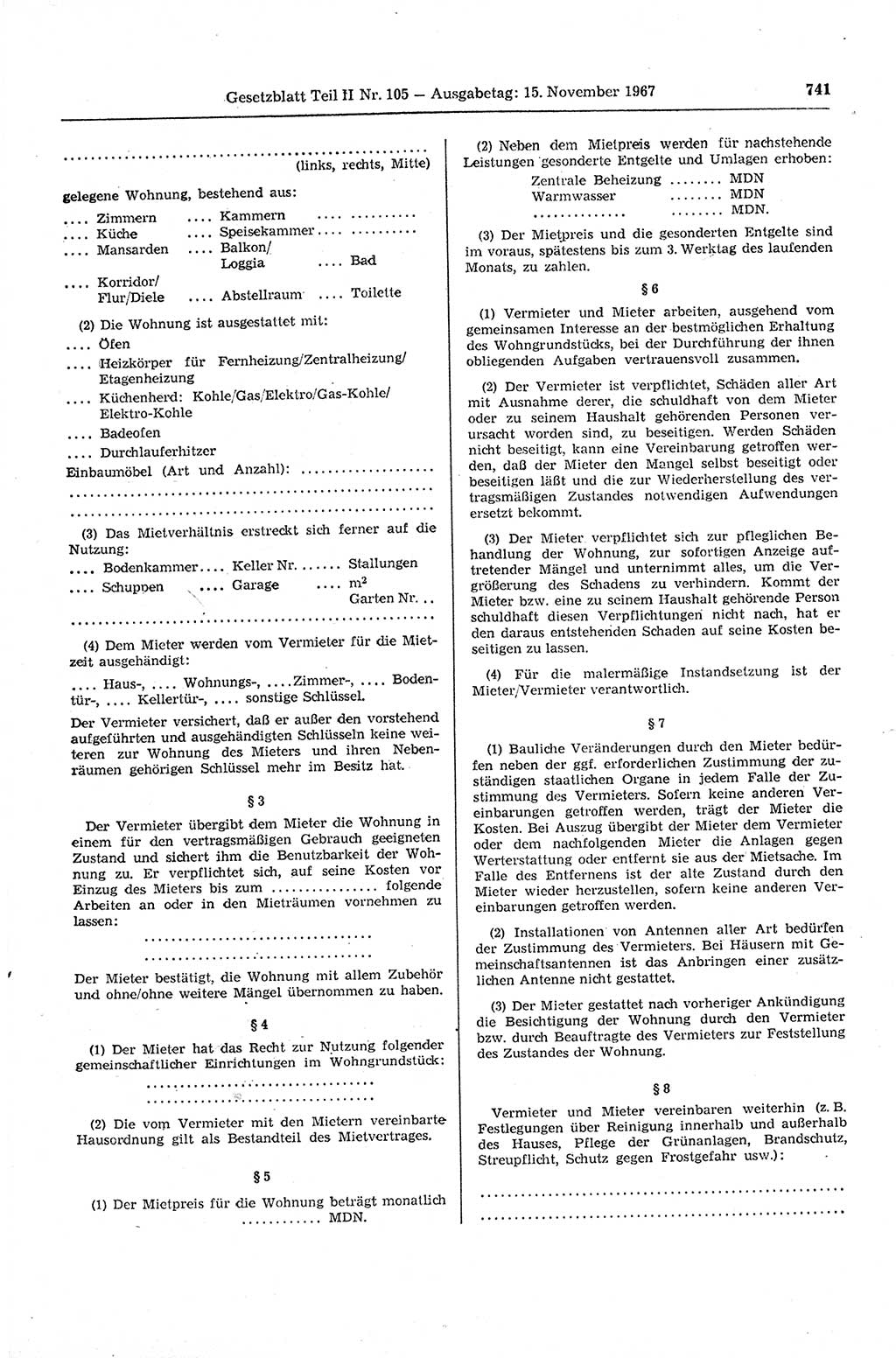 Gesetzblatt (GBl.) der Deutschen Demokratischen Republik (DDR) Teil ⅠⅠ 1967, Seite 741 (GBl. DDR ⅠⅠ 1967, S. 741)