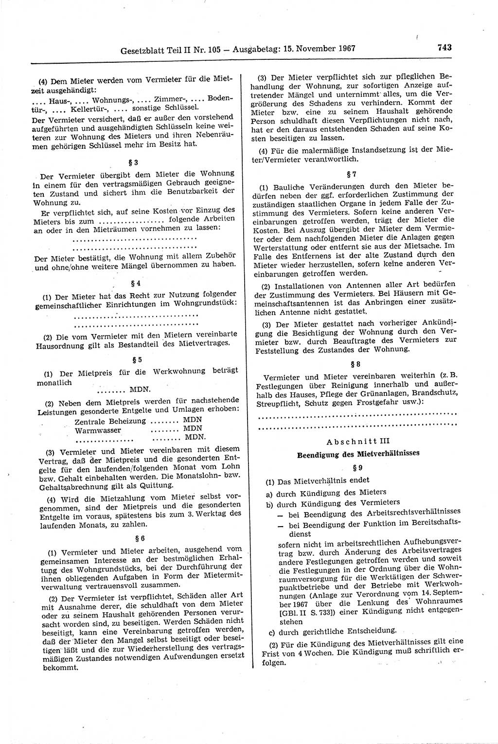 Gesetzblatt (GBl.) der Deutschen Demokratischen Republik (DDR) Teil ⅠⅠ 1967, Seite 743 (GBl. DDR ⅠⅠ 1967, S. 743)