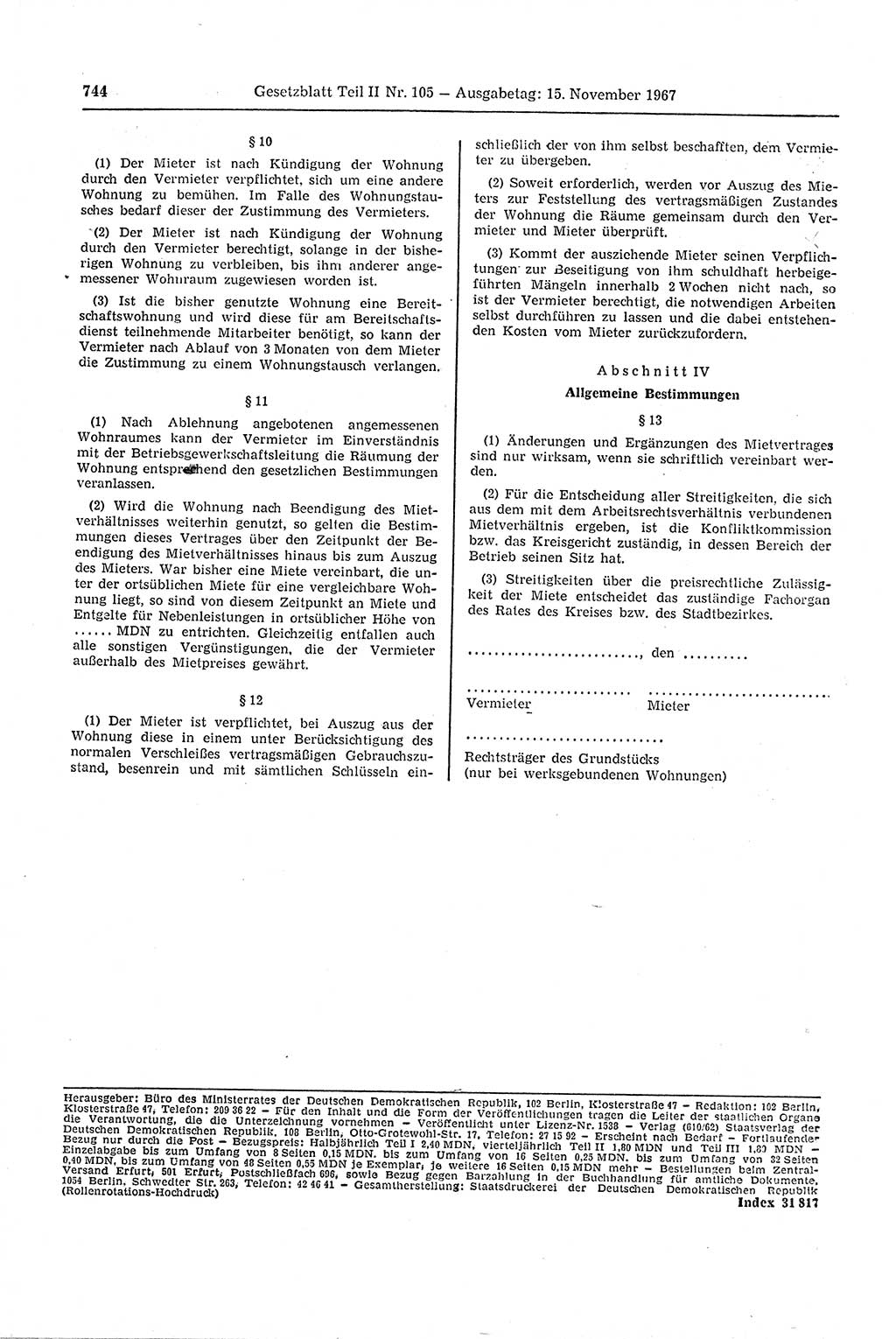 Gesetzblatt (GBl.) der Deutschen Demokratischen Republik (DDR) Teil ⅠⅠ 1967, Seite 744 (GBl. DDR ⅠⅠ 1967, S. 744)