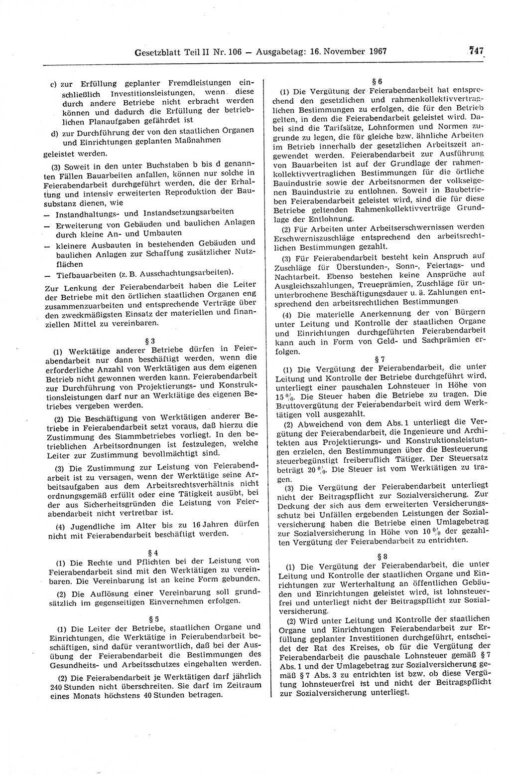 Gesetzblatt (GBl.) der Deutschen Demokratischen Republik (DDR) Teil ⅠⅠ 1967, Seite 747 (GBl. DDR ⅠⅠ 1967, S. 747)