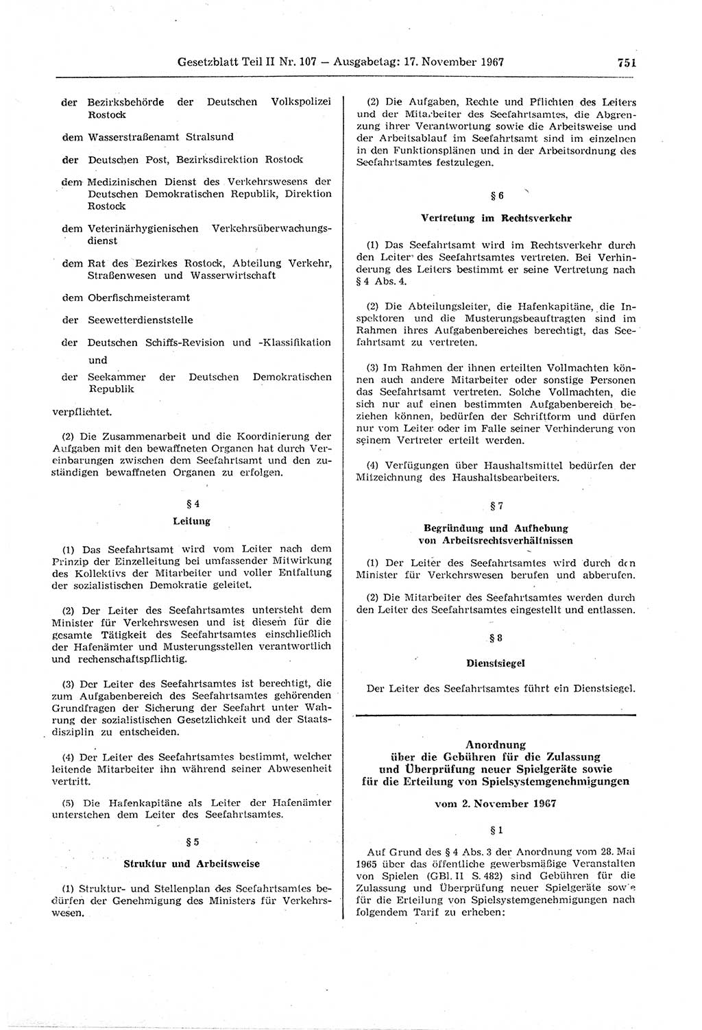 Gesetzblatt (GBl.) der Deutschen Demokratischen Republik (DDR) Teil ⅠⅠ 1967, Seite 751 (GBl. DDR ⅠⅠ 1967, S. 751)
