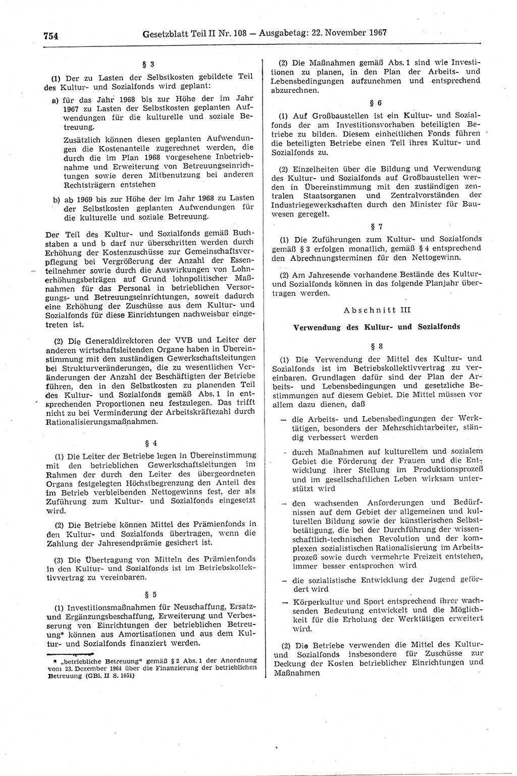 Gesetzblatt (GBl.) der Deutschen Demokratischen Republik (DDR) Teil ⅠⅠ 1967, Seite 754 (GBl. DDR ⅠⅠ 1967, S. 754)