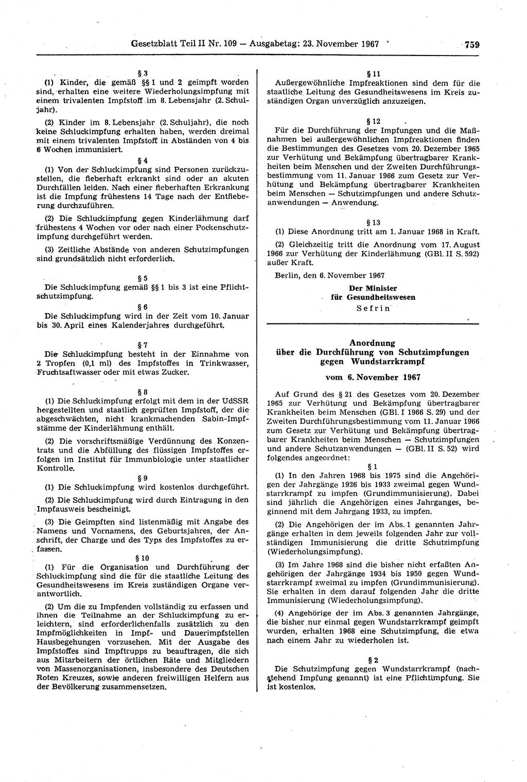 Gesetzblatt (GBl.) der Deutschen Demokratischen Republik (DDR) Teil ⅠⅠ 1967, Seite 759 (GBl. DDR ⅠⅠ 1967, S. 759)