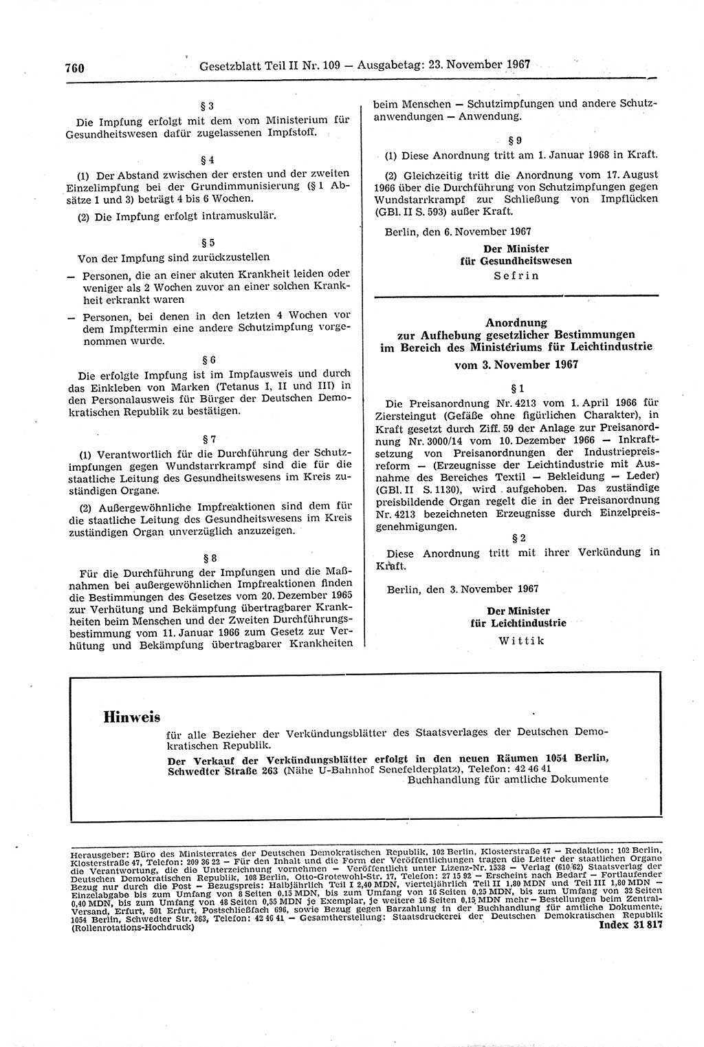 Gesetzblatt (GBl.) der Deutschen Demokratischen Republik (DDR) Teil ⅠⅠ 1967, Seite 760 (GBl. DDR ⅠⅠ 1967, S. 760)