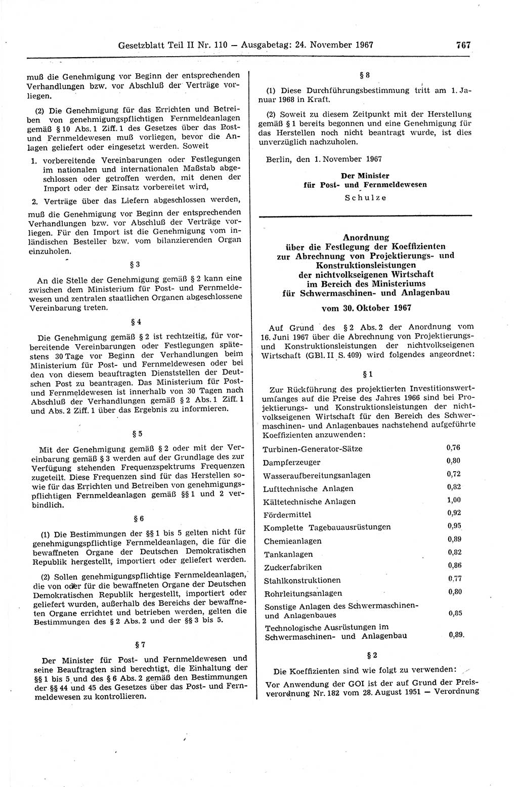 Gesetzblatt (GBl.) der Deutschen Demokratischen Republik (DDR) Teil ⅠⅠ 1967, Seite 767 (GBl. DDR ⅠⅠ 1967, S. 767)