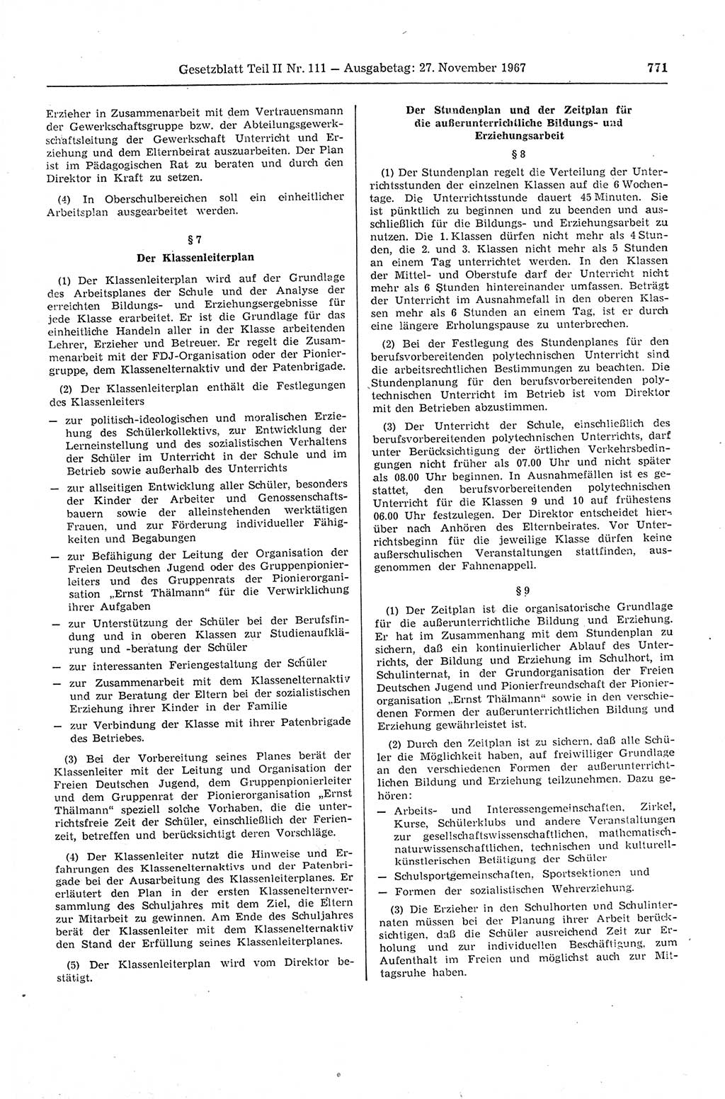 Gesetzblatt (GBl.) der Deutschen Demokratischen Republik (DDR) Teil ⅠⅠ 1967, Seite 771 (GBl. DDR ⅠⅠ 1967, S. 771)