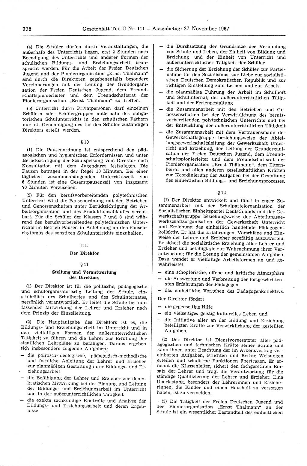 Gesetzblatt (GBl.) der Deutschen Demokratischen Republik (DDR) Teil ⅠⅠ 1967, Seite 772 (GBl. DDR ⅠⅠ 1967, S. 772)