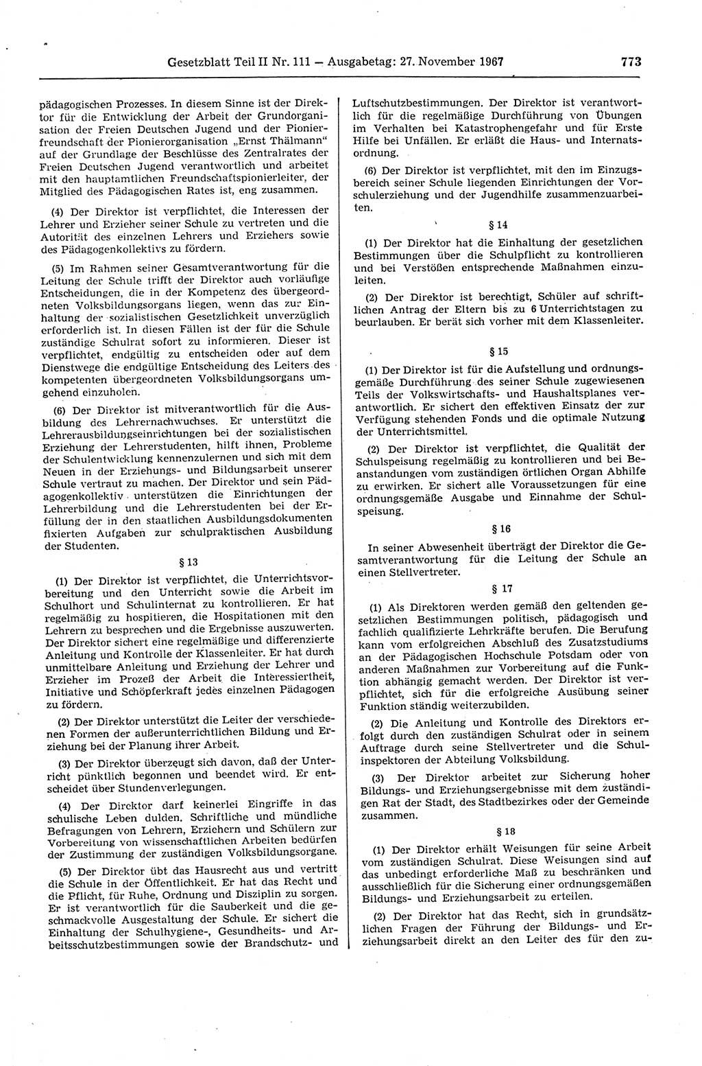 Gesetzblatt (GBl.) der Deutschen Demokratischen Republik (DDR) Teil ⅠⅠ 1967, Seite 773 (GBl. DDR ⅠⅠ 1967, S. 773)