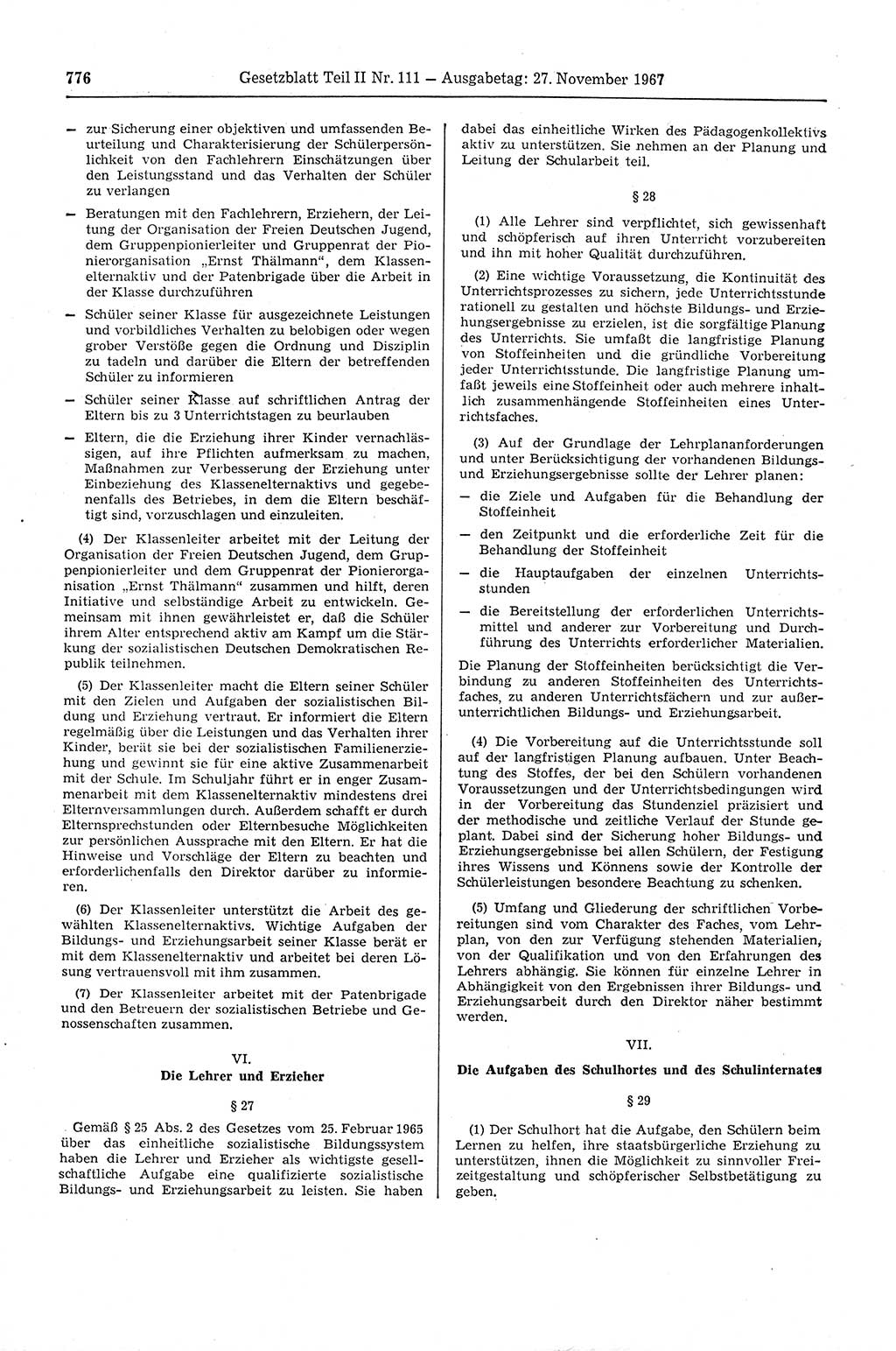 Gesetzblatt (GBl.) der Deutschen Demokratischen Republik (DDR) Teil ⅠⅠ 1967, Seite 776 (GBl. DDR ⅠⅠ 1967, S. 776)