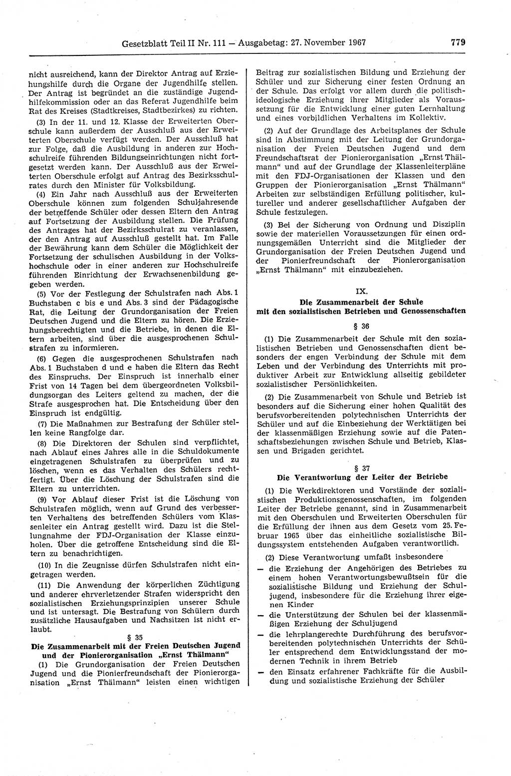 Gesetzblatt (GBl.) der Deutschen Demokratischen Republik (DDR) Teil ⅠⅠ 1967, Seite 779 (GBl. DDR ⅠⅠ 1967, S. 779)