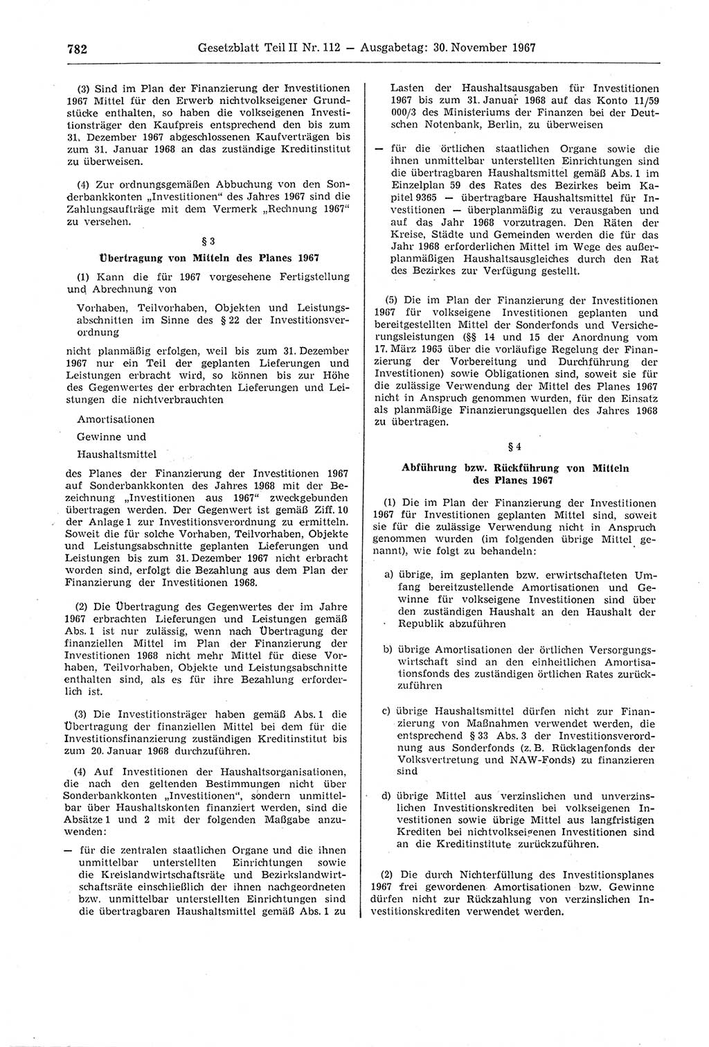 Gesetzblatt (GBl.) der Deutschen Demokratischen Republik (DDR) Teil ⅠⅠ 1967, Seite 782 (GBl. DDR ⅠⅠ 1967, S. 782)