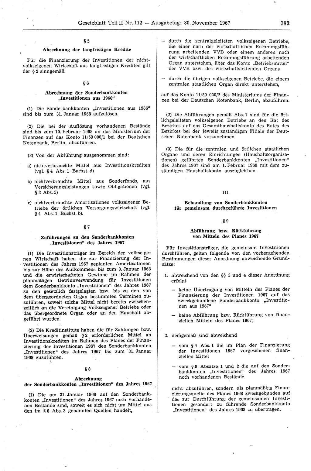 Gesetzblatt (GBl.) der Deutschen Demokratischen Republik (DDR) Teil ⅠⅠ 1967, Seite 783 (GBl. DDR ⅠⅠ 1967, S. 783)