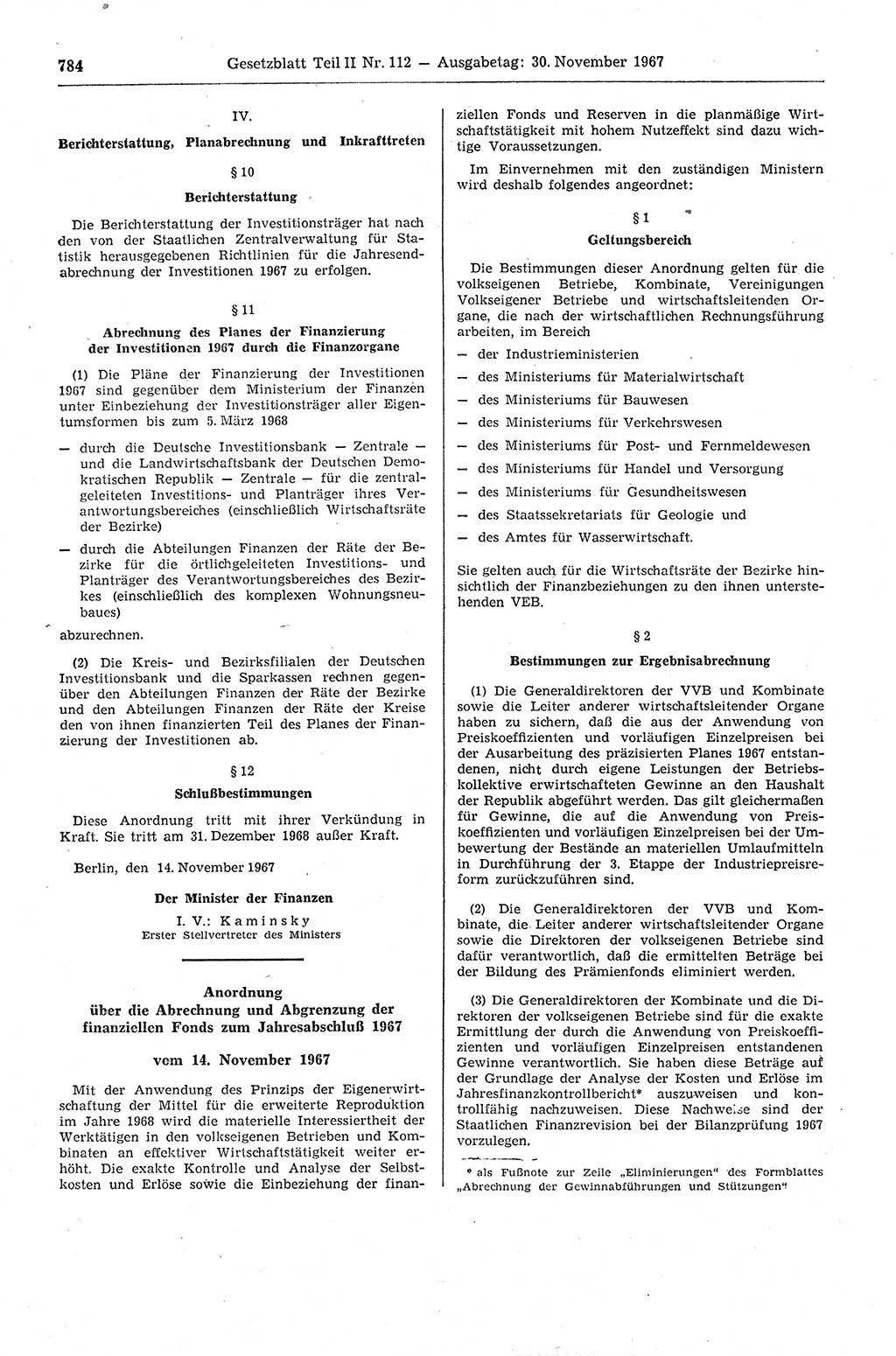 Gesetzblatt (GBl.) der Deutschen Demokratischen Republik (DDR) Teil ⅠⅠ 1967, Seite 784 (GBl. DDR ⅠⅠ 1967, S. 784)