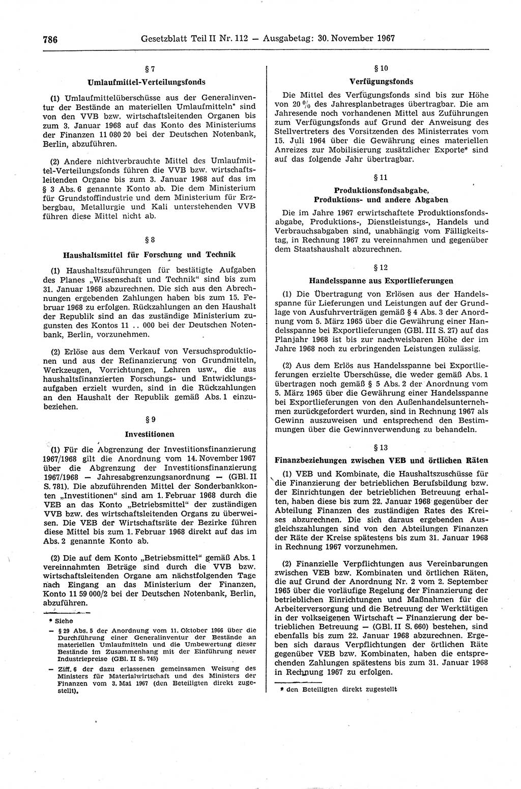 Gesetzblatt (GBl.) der Deutschen Demokratischen Republik (DDR) Teil ⅠⅠ 1967, Seite 786 (GBl. DDR ⅠⅠ 1967, S. 786)