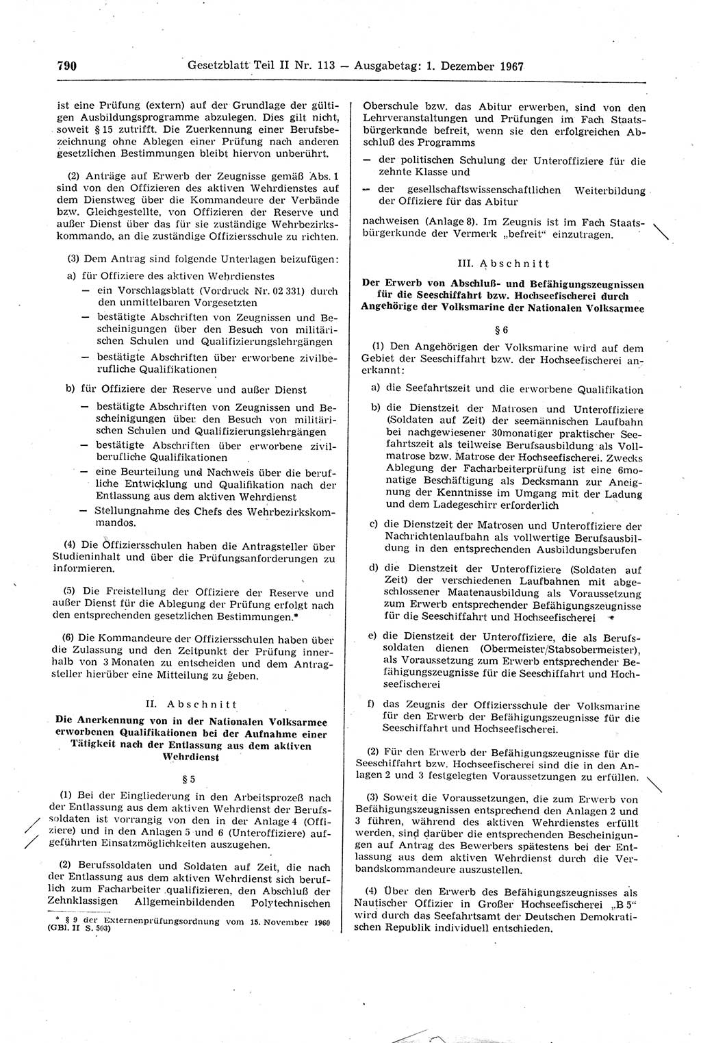 Gesetzblatt (GBl.) der Deutschen Demokratischen Republik (DDR) Teil ⅠⅠ 1967, Seite 790 (GBl. DDR ⅠⅠ 1967, S. 790)