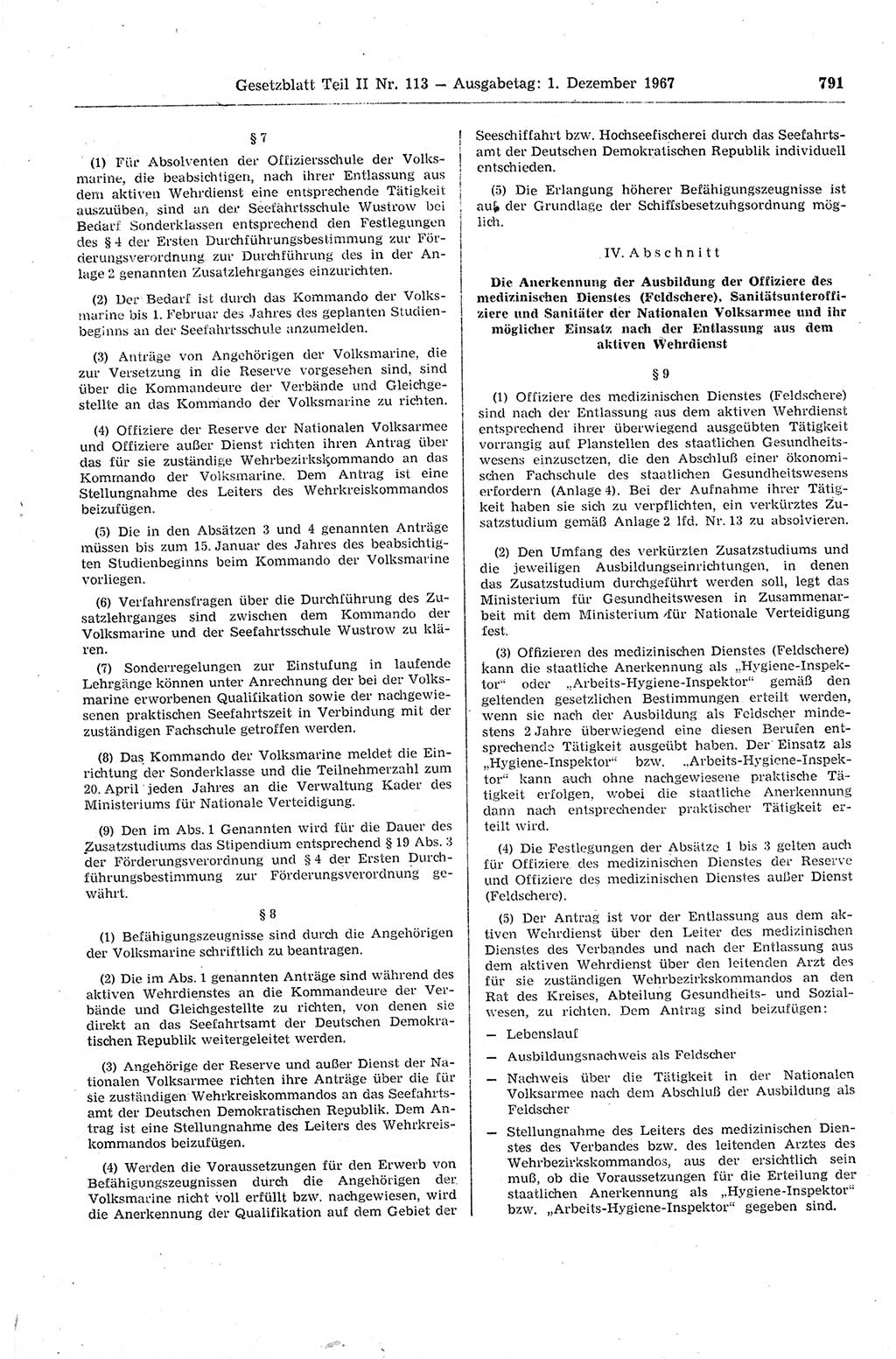 Gesetzblatt (GBl.) der Deutschen Demokratischen Republik (DDR) Teil ⅠⅠ 1967, Seite 791 (GBl. DDR ⅠⅠ 1967, S. 791)