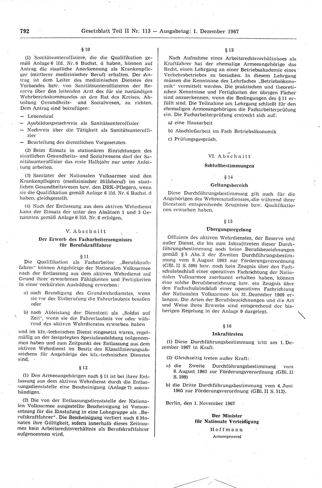 Gesetzblatt (GBl.) der Deutschen Demokratischen Republik (DDR) Teil ⅠⅠ 1967, Seite 792 (GBl. DDR ⅠⅠ 1967, S. 792)