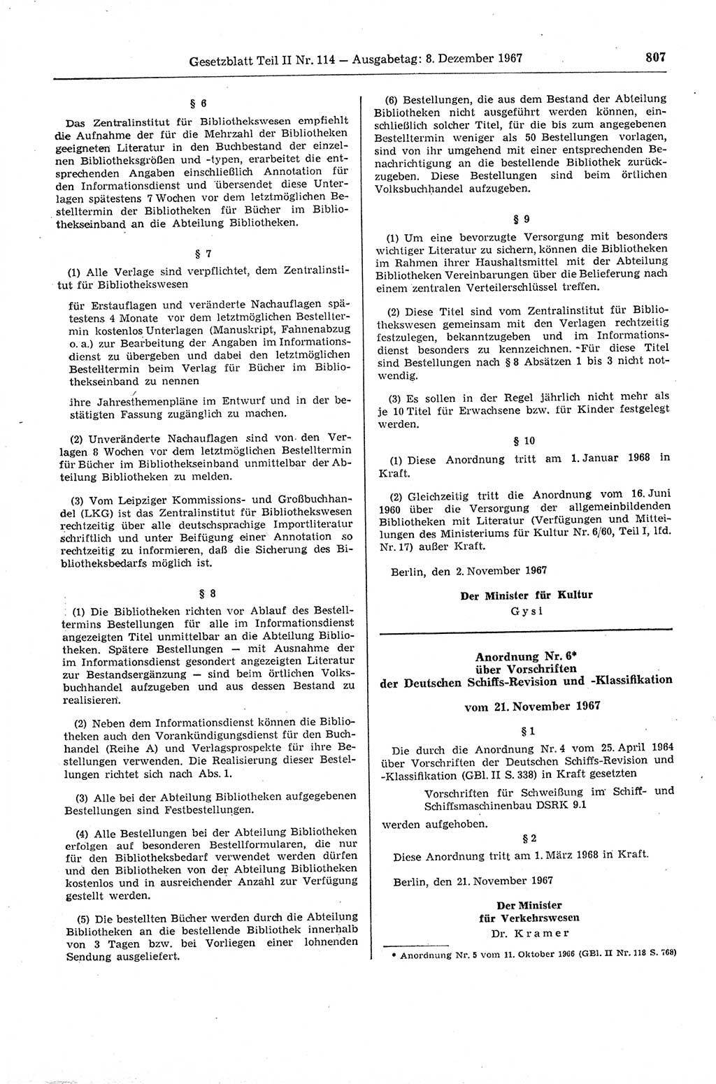 Gesetzblatt (GBl.) der Deutschen Demokratischen Republik (DDR) Teil ⅠⅠ 1967, Seite 807 (GBl. DDR ⅠⅠ 1967, S. 807)