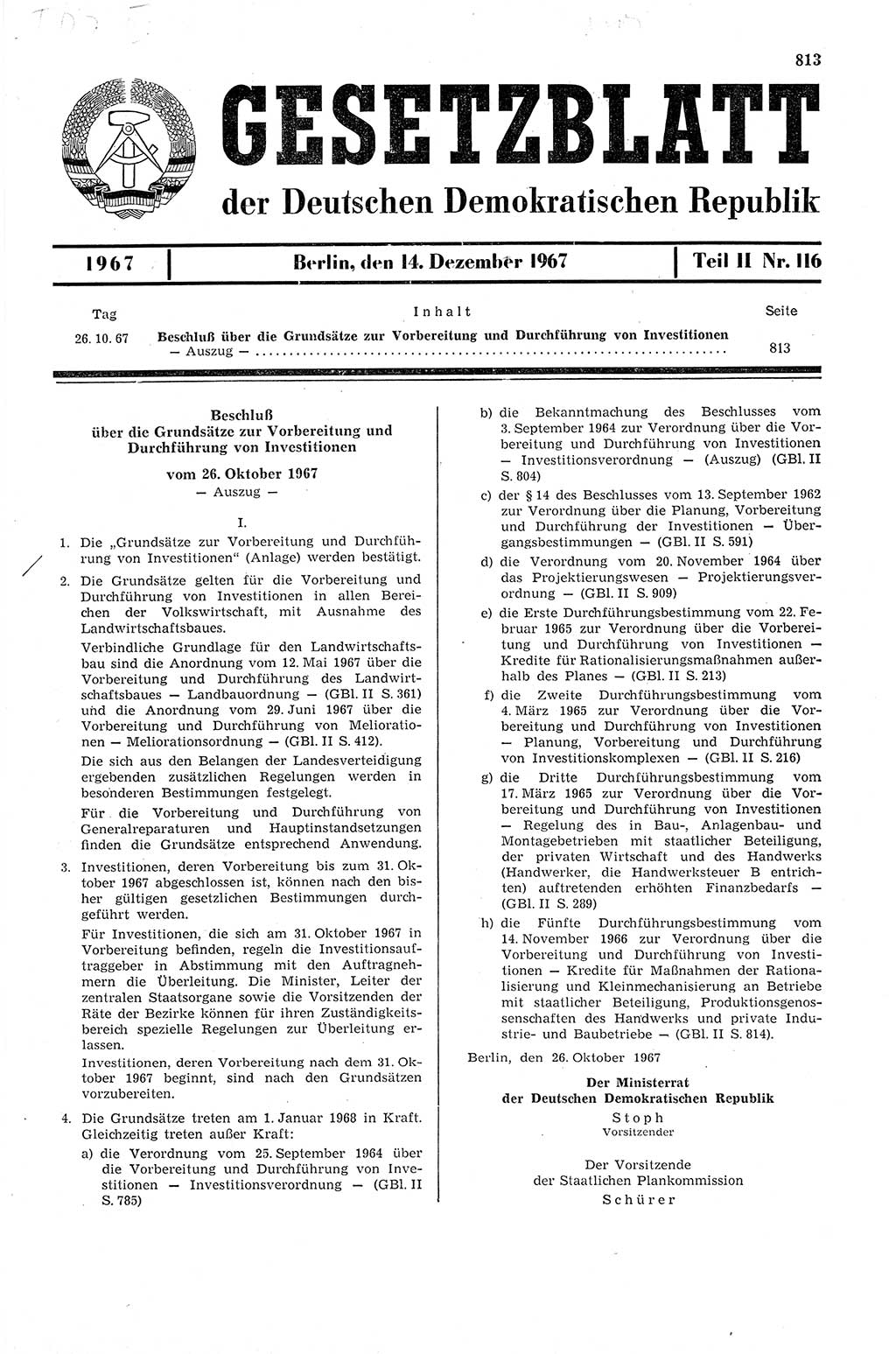 Gesetzblatt (GBl.) der Deutschen Demokratischen Republik (DDR) Teil ⅠⅠ 1967, Seite 813 (GBl. DDR ⅠⅠ 1967, S. 813)