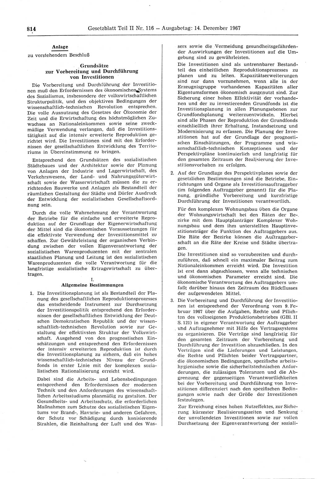 Gesetzblatt (GBl.) der Deutschen Demokratischen Republik (DDR) Teil ⅠⅠ 1967, Seite 814 (GBl. DDR ⅠⅠ 1967, S. 814)