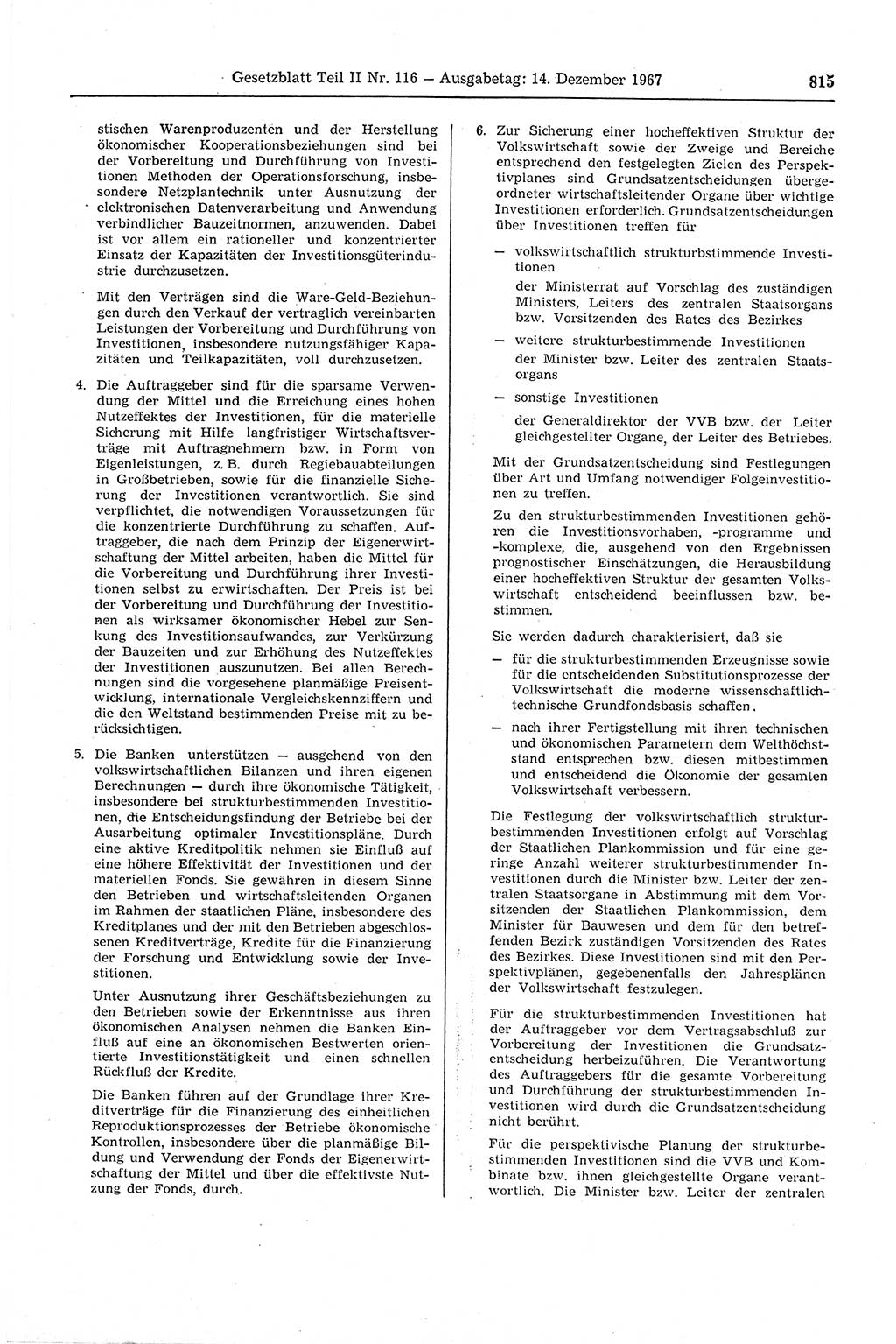 Gesetzblatt (GBl.) der Deutschen Demokratischen Republik (DDR) Teil ⅠⅠ 1967, Seite 815 (GBl. DDR ⅠⅠ 1967, S. 815)