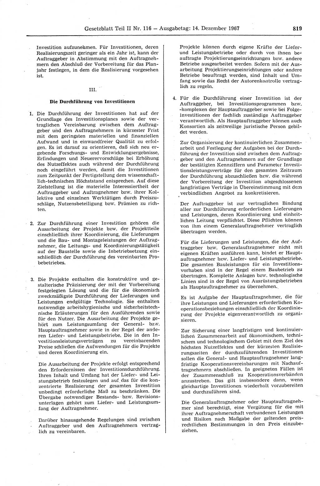 Gesetzblatt (GBl.) der Deutschen Demokratischen Republik (DDR) Teil ⅠⅠ 1967, Seite 819 (GBl. DDR ⅠⅠ 1967, S. 819)