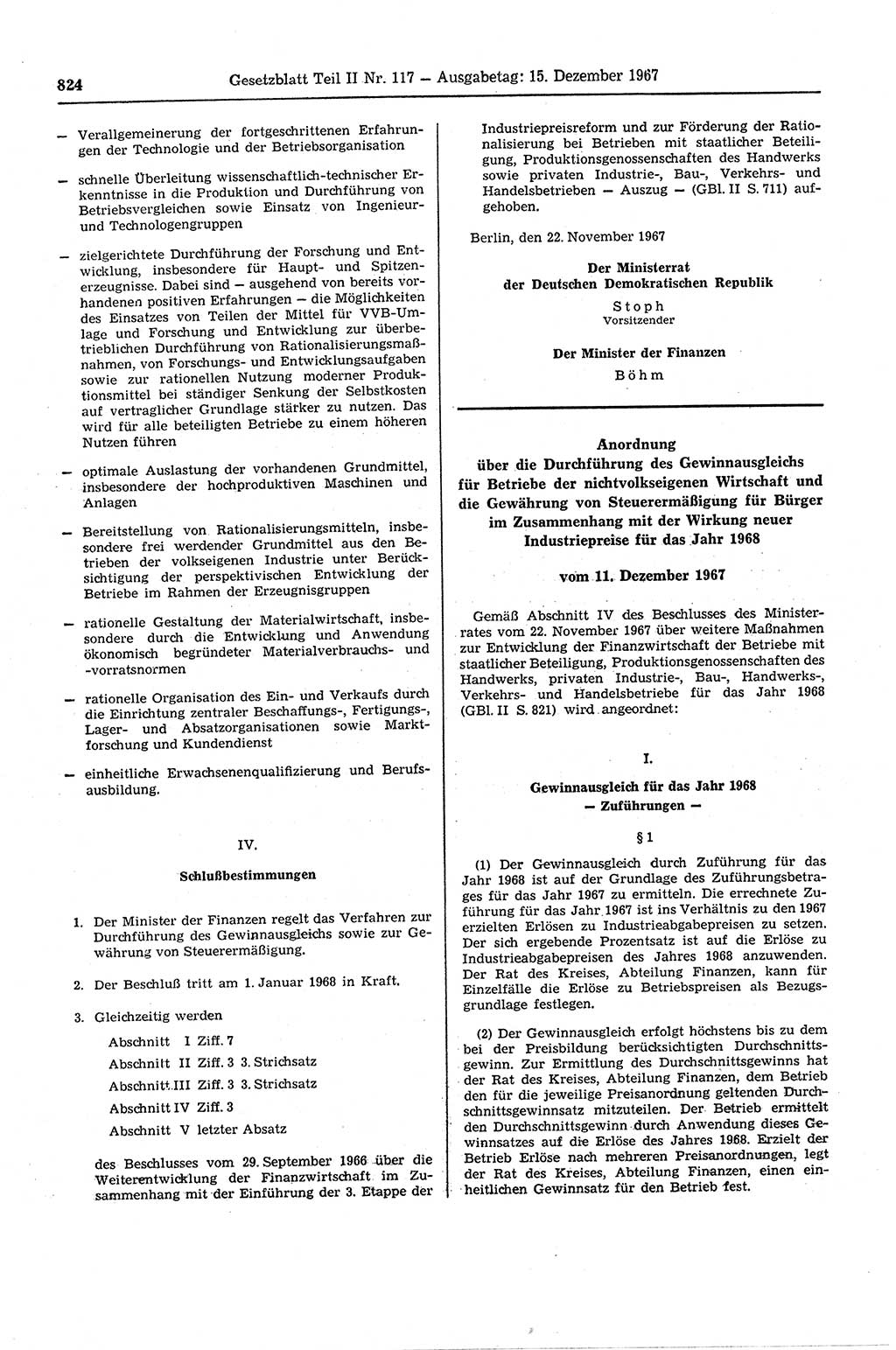 Gesetzblatt (GBl.) der Deutschen Demokratischen Republik (DDR) Teil ⅠⅠ 1967, Seite 824 (GBl. DDR ⅠⅠ 1967, S. 824)