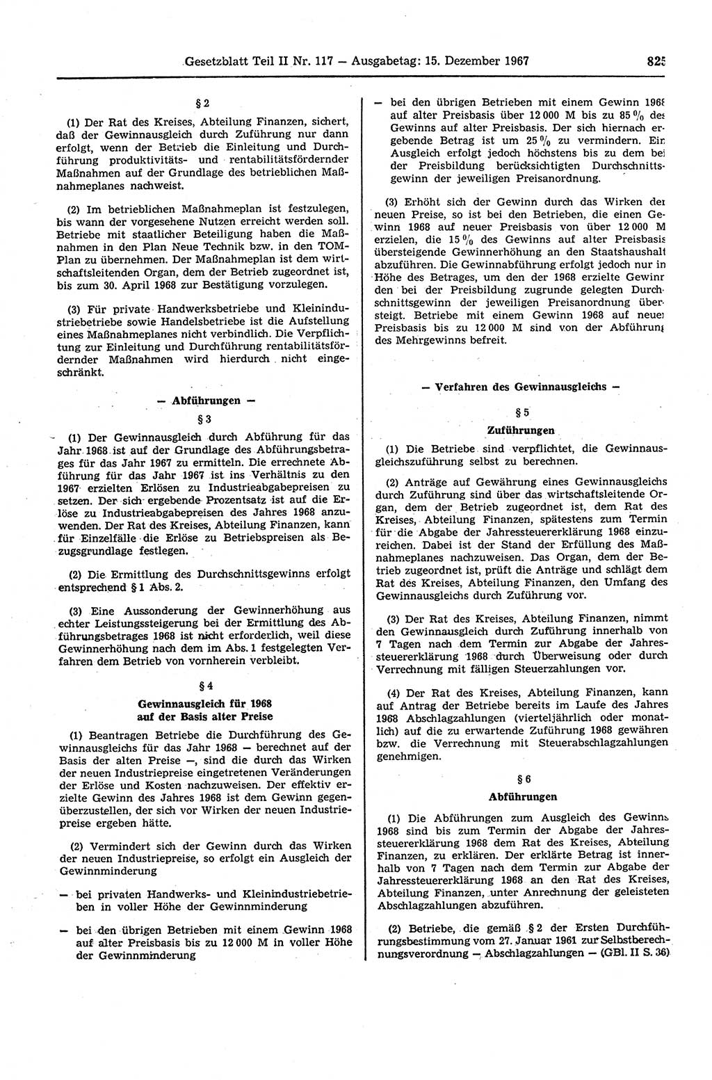 Gesetzblatt (GBl.) der Deutschen Demokratischen Republik (DDR) Teil ⅠⅠ 1967, Seite 825 (GBl. DDR ⅠⅠ 1967, S. 825)