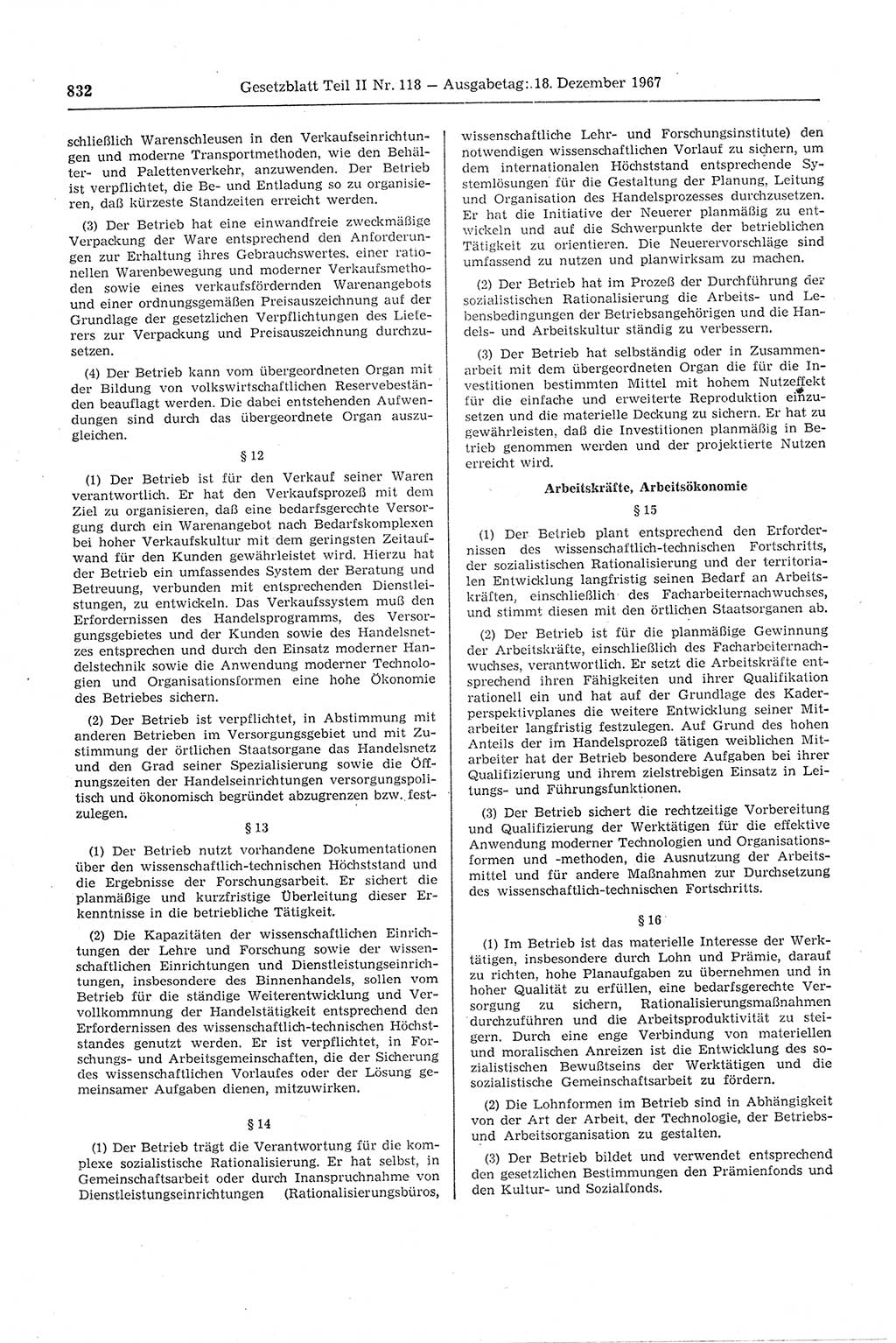 Gesetzblatt (GBl.) der Deutschen Demokratischen Republik (DDR) Teil ⅠⅠ 1967, Seite 832 (GBl. DDR ⅠⅠ 1967, S. 832)